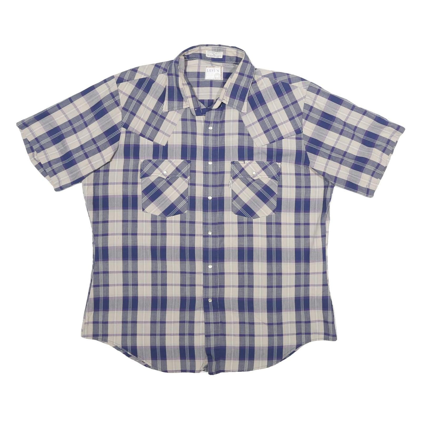 LEVI'S Mens Blue & Cream Checked Shirt L Cotton Short Sleeve Casual Refurbished - N/A refurbished available on Cerqular