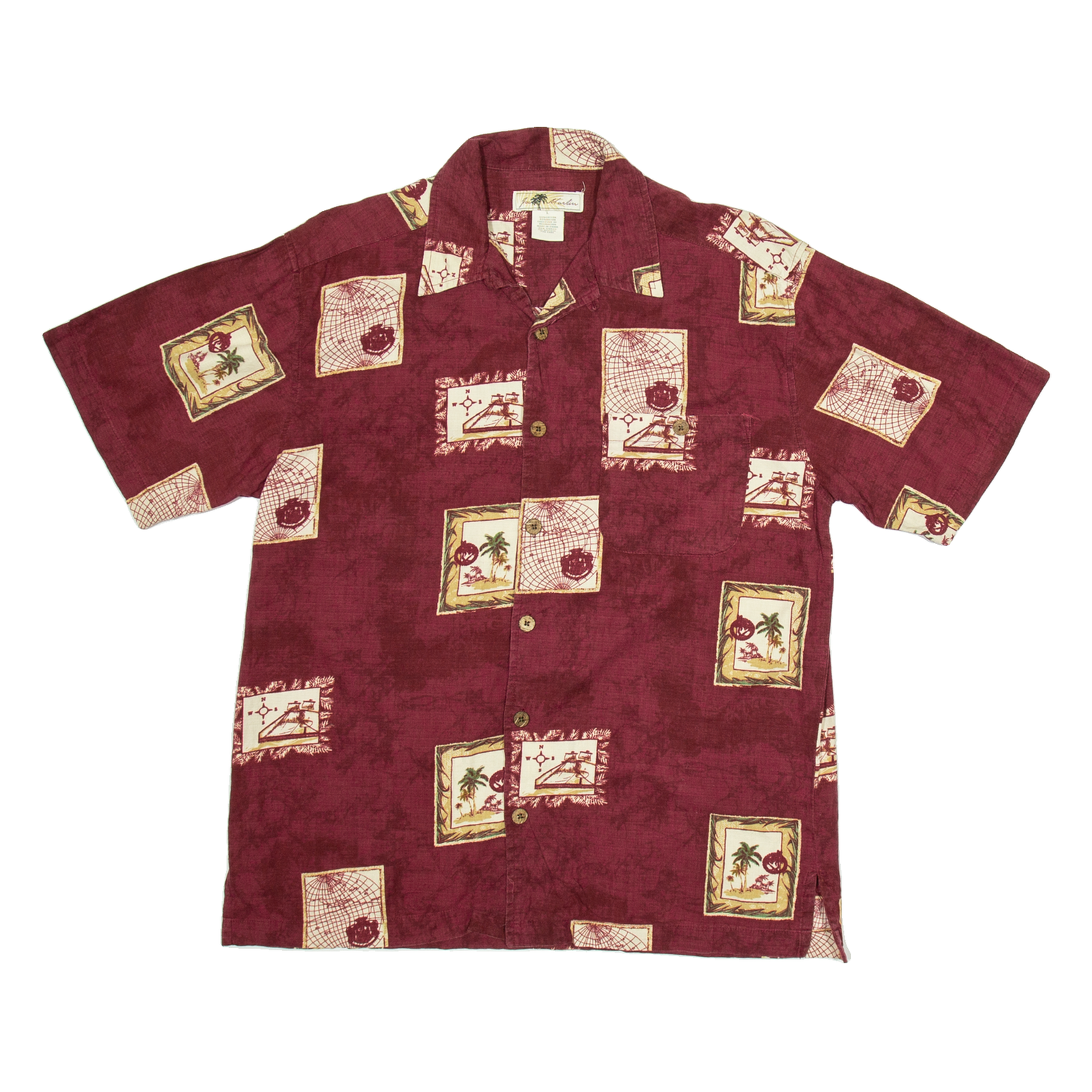 JOE MARLIN Mens Hawaiian Shirt Maroon Floral L Refurbished - N/A refurbished available on Cerqular