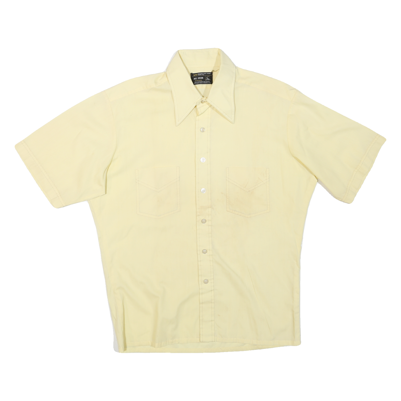 Mens Beige Short Sleeve Polyester Blend Shirt L Button Collar Casual Refurbished - N/A refurbished available on Cerqular