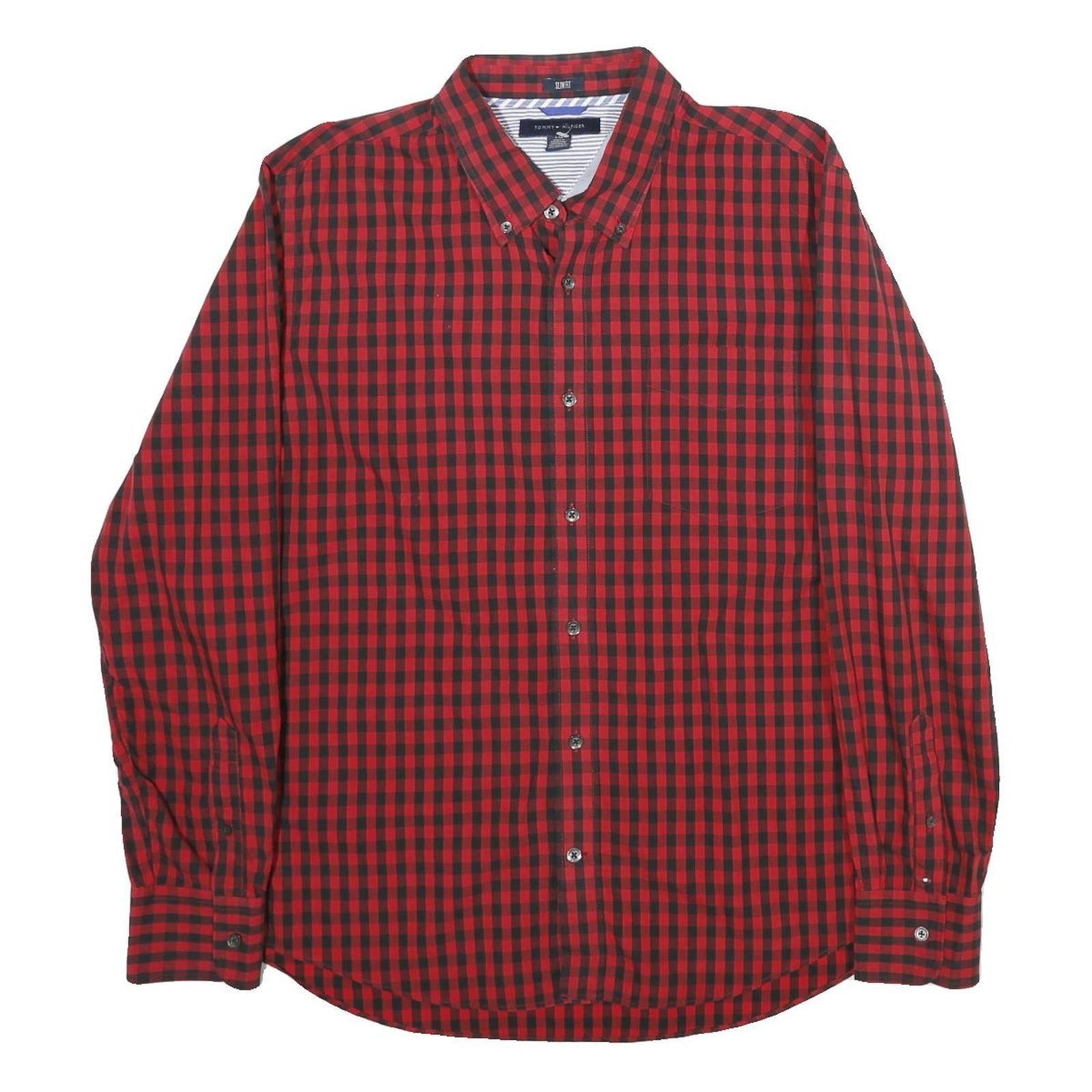 TOMMY HILFIGER Mens Red & Black Check Shirt L Button-Down Collar Cotton Refurbished - N/A refurbished available on Cerqular