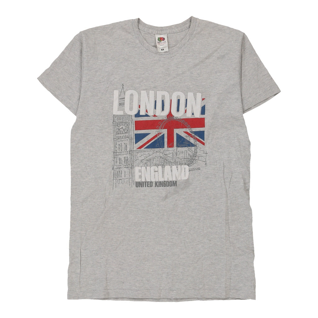 London Fruit Of The Loom Graphic T-Shirt - Small Grey Cotton Refurbished - Thrifted (note: this is a term often used to describe second- refurbished available on Cerqular