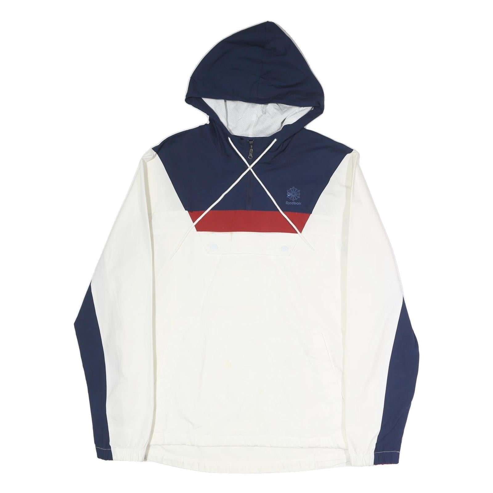 REEBOK Mens Navy & White Red Colourblock Hoodie Jacket M Polyester Zip Casual Refurbished - N/A refurbished available on Cerqular