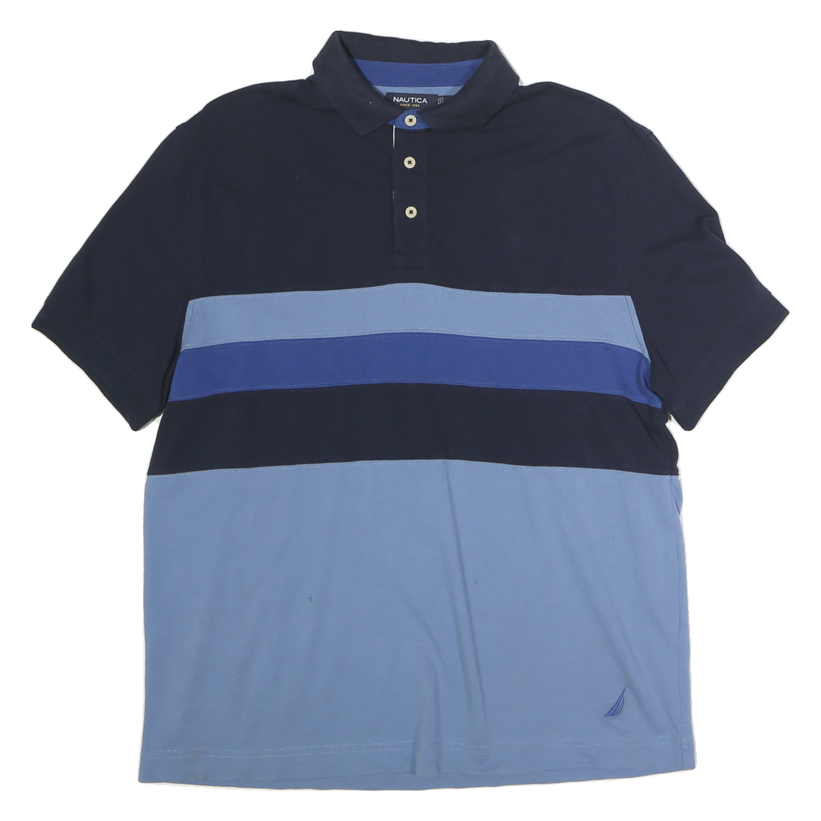 NAUTICA Mens Blue & Navy Block Stripe Short Sleeve Polo Shirt M Cotton Refurbished - N/A refurbished available on Cerqular