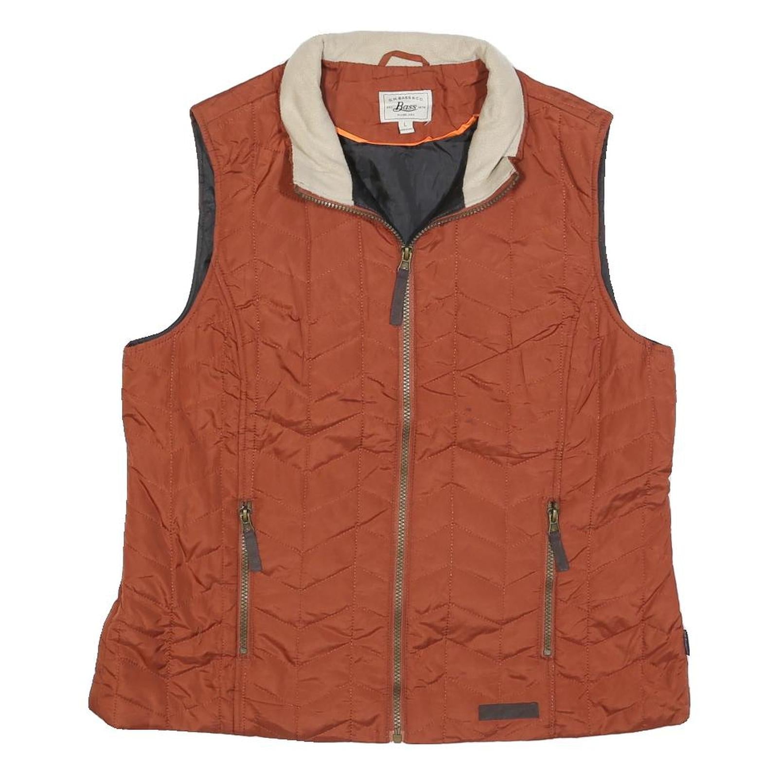 BASS Womens Rust Orange Quilted Sleeveless Jacket L Polyester Blend Zip Refurbished - N/A refurbished available on Cerqular