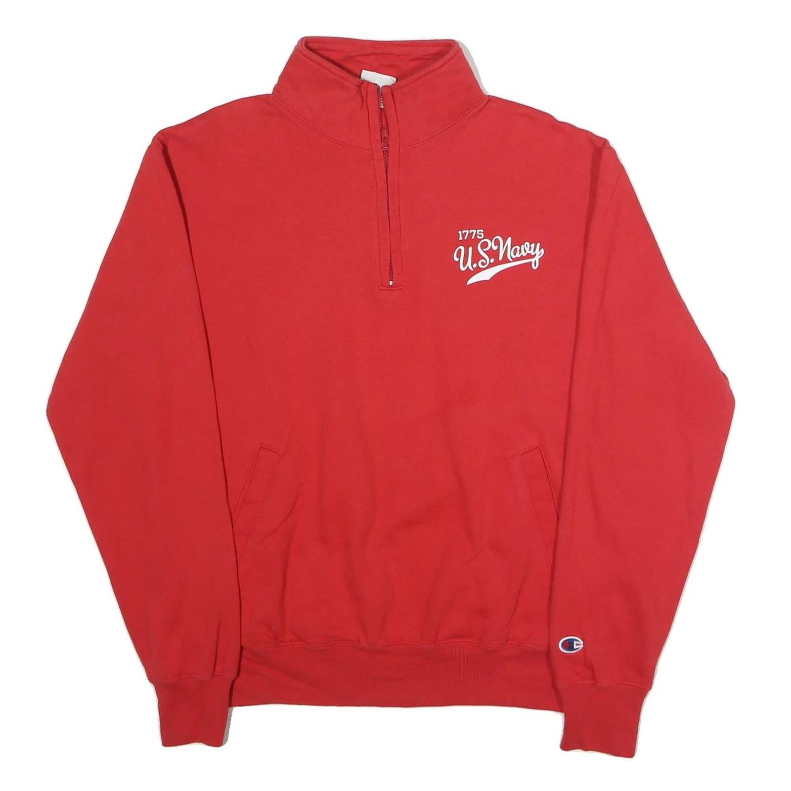 CHAMPION Mens Red U.S. Navy 1/4 Zip Sweatshirt M Cotton Blend Pullover Refurbished - N/A refurbished available on Cerqular