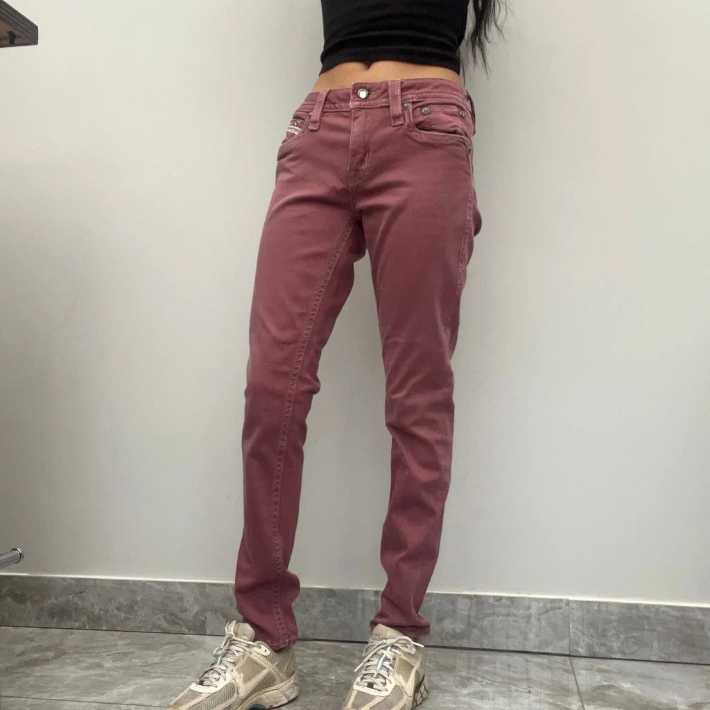 Rock Revival Embroidered Jeans - 31W UK 10 Pink Cotton Refurbished - Thrifted (note: this is a term often used to describe second- refurbished available on Cerqular