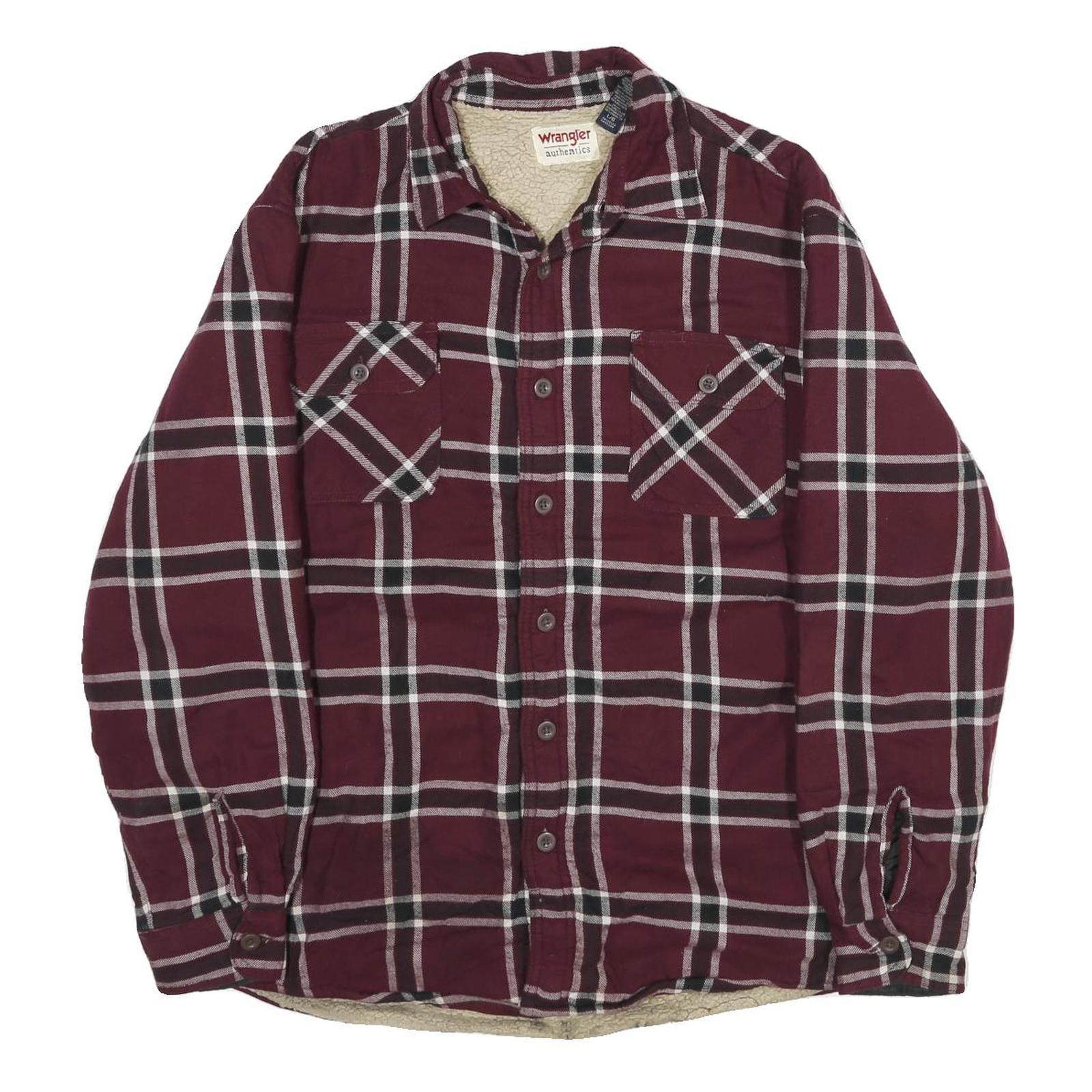 WRANGLER Mens Maroon & White Check Cotton Blend Button Jacket L Flannel Refurbished - N/A refurbished available on Cerqular