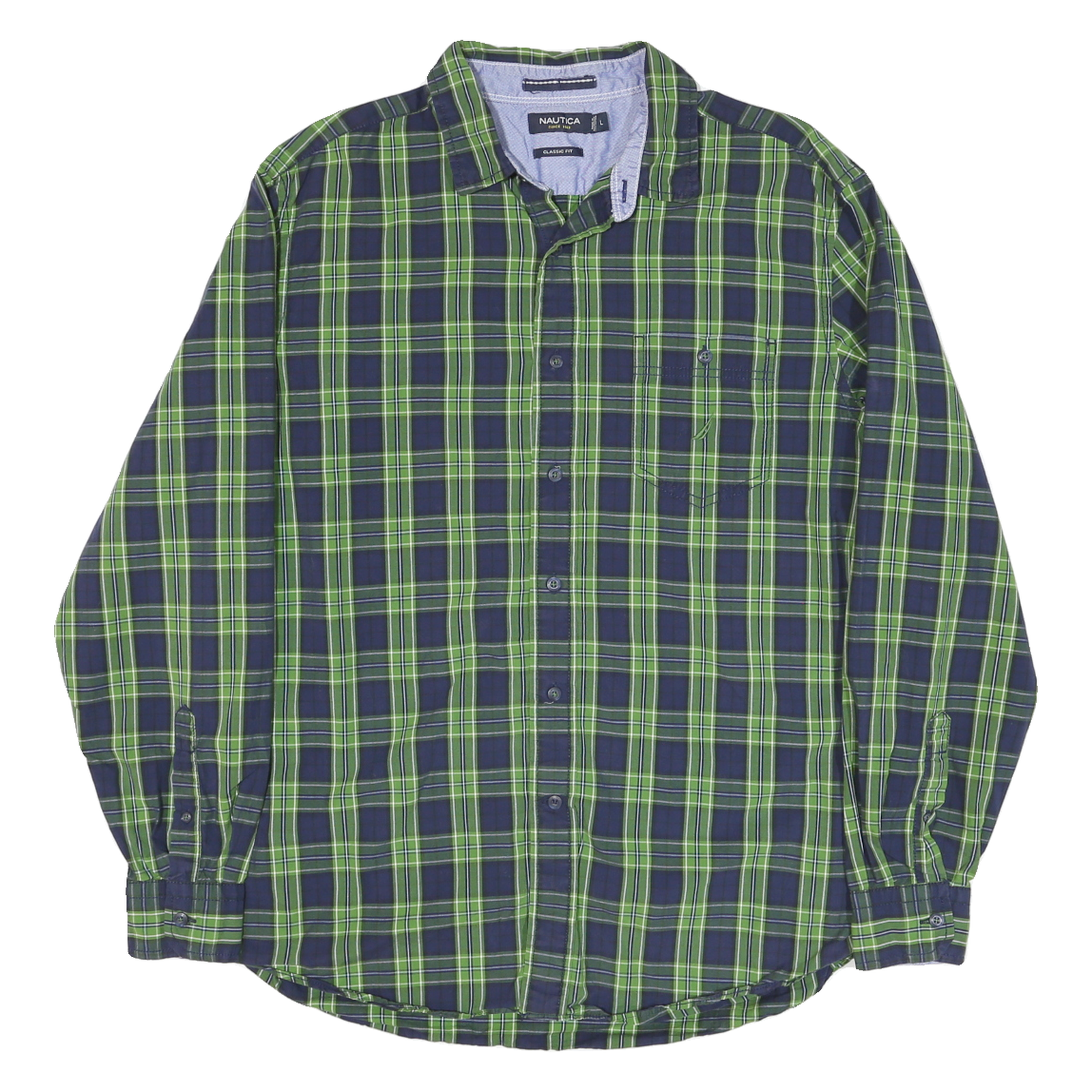 NAUTICA Mens Blue & Green Check Shirt L Classic Fit Button Down Cotton Blend Refurbished - N/A refurbished available on Cerqular