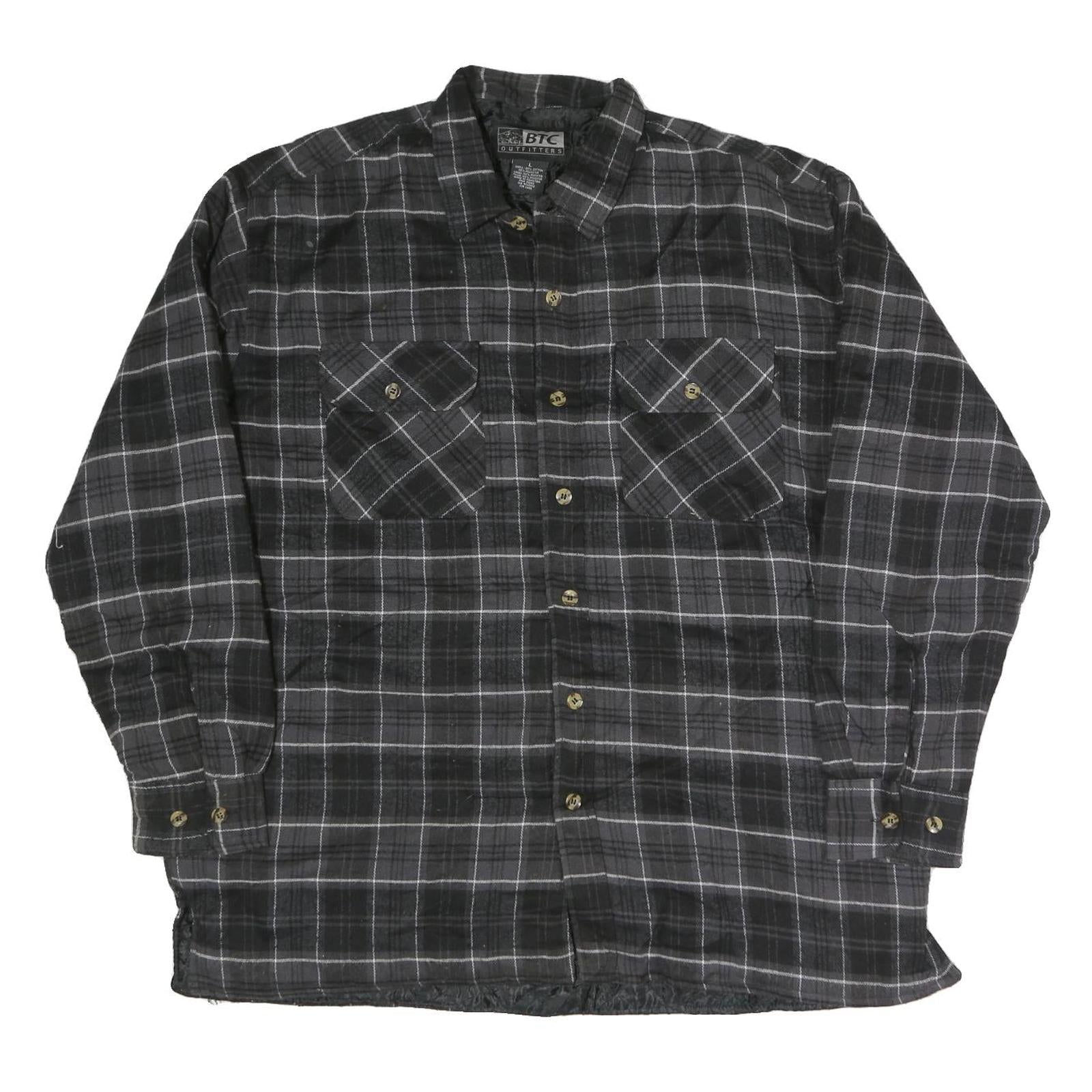 BTC Mens Black Grey Check Button Cotton Blend Casual Jacket L Shirt Style Refurbished - N/A refurbished available on Cerqular