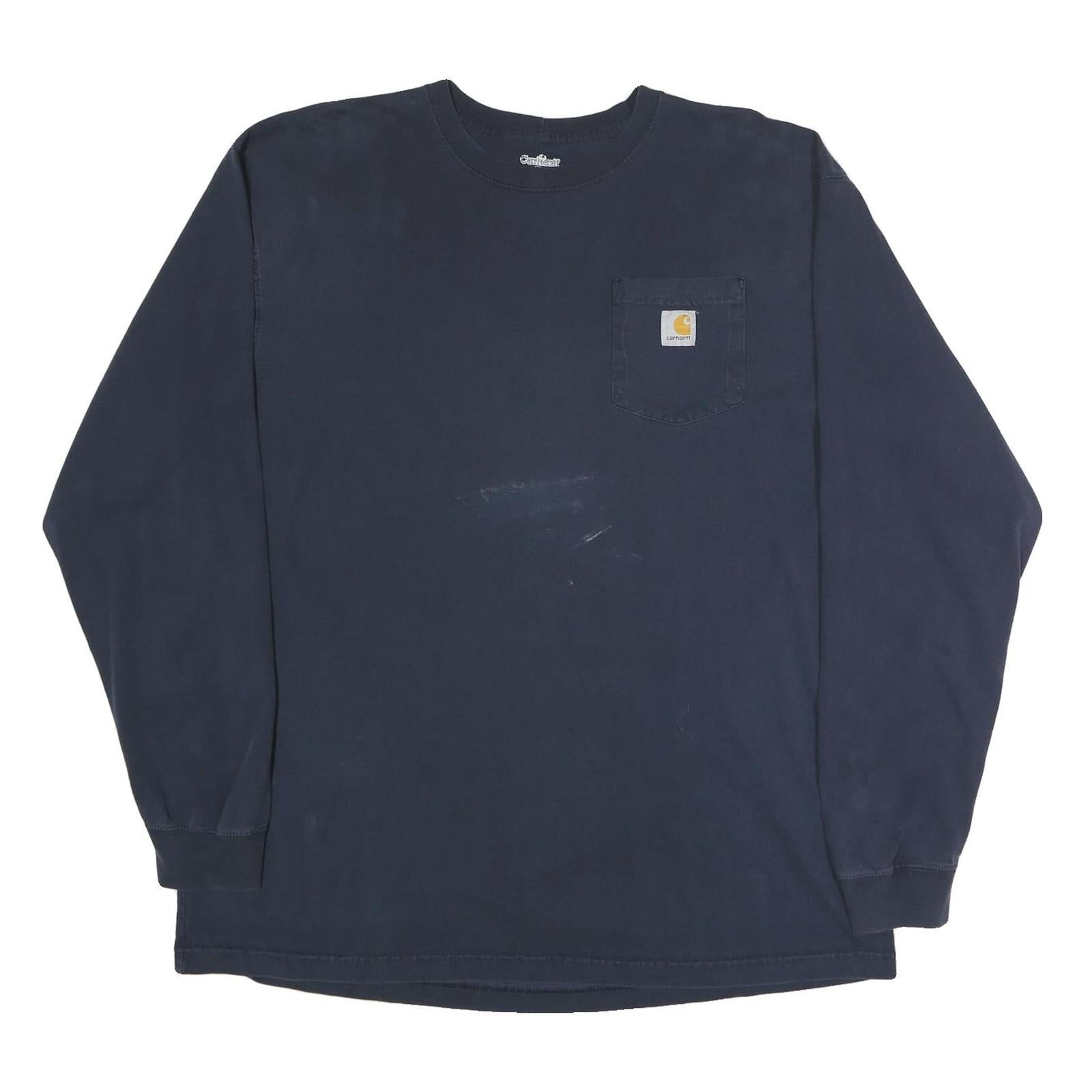CARHARTT Mens Navy Blue Classic T-Shirt XL Long Sleeve Crew Neck Pocket Refurbished - N/A refurbished available on Cerqular