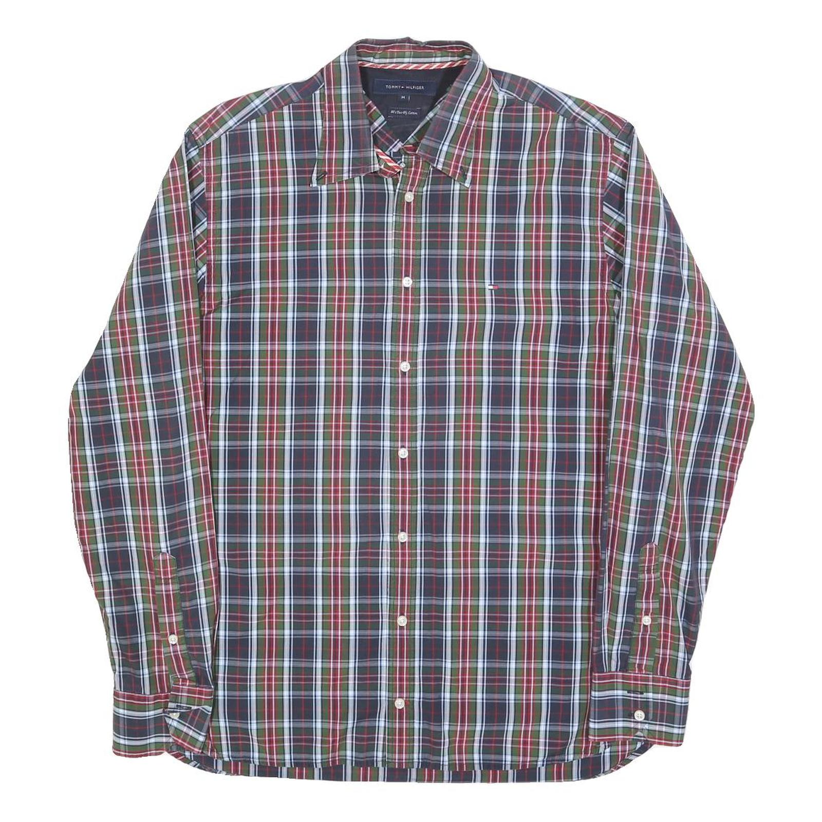 TOMMY HILFIGER Mens Green & Red Check Shirt M Cotton Blend Classic Fit Long Refurbished - N/A refurbished available on Cerqular