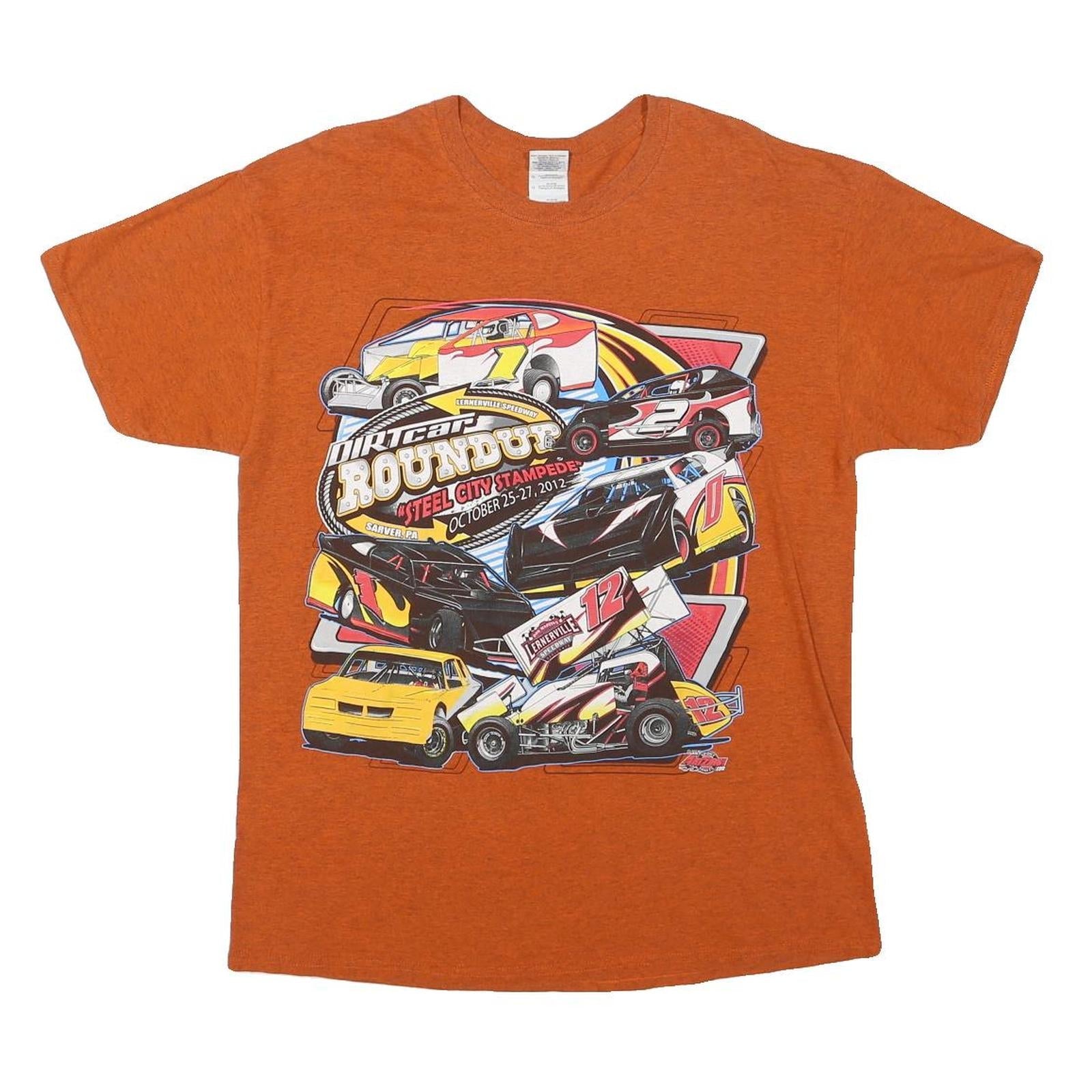 Buy GILDAN Mens Orange Dirtcar Roundup Graphic T-Shirt L Short Sleeve Crew Neck Refurbished - $25.99 GILDAN Mens Orange Dirtcar Roundup Graphic T-Shirt L Short Sleeve Crew Neck Refurbished - N/A refurbished available on Cerqular