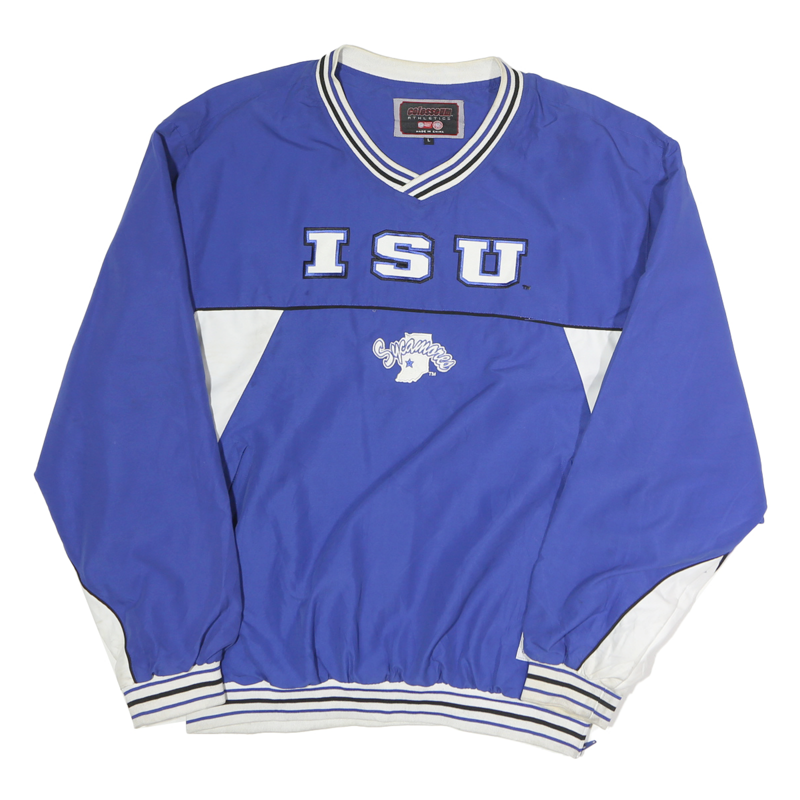 COLOSSEUM ATHLETICS Mens Blue & White ISU Pullover L Sweatshirt V-Neck Athletic Refurbished - N/A refurbished available on Cerqular