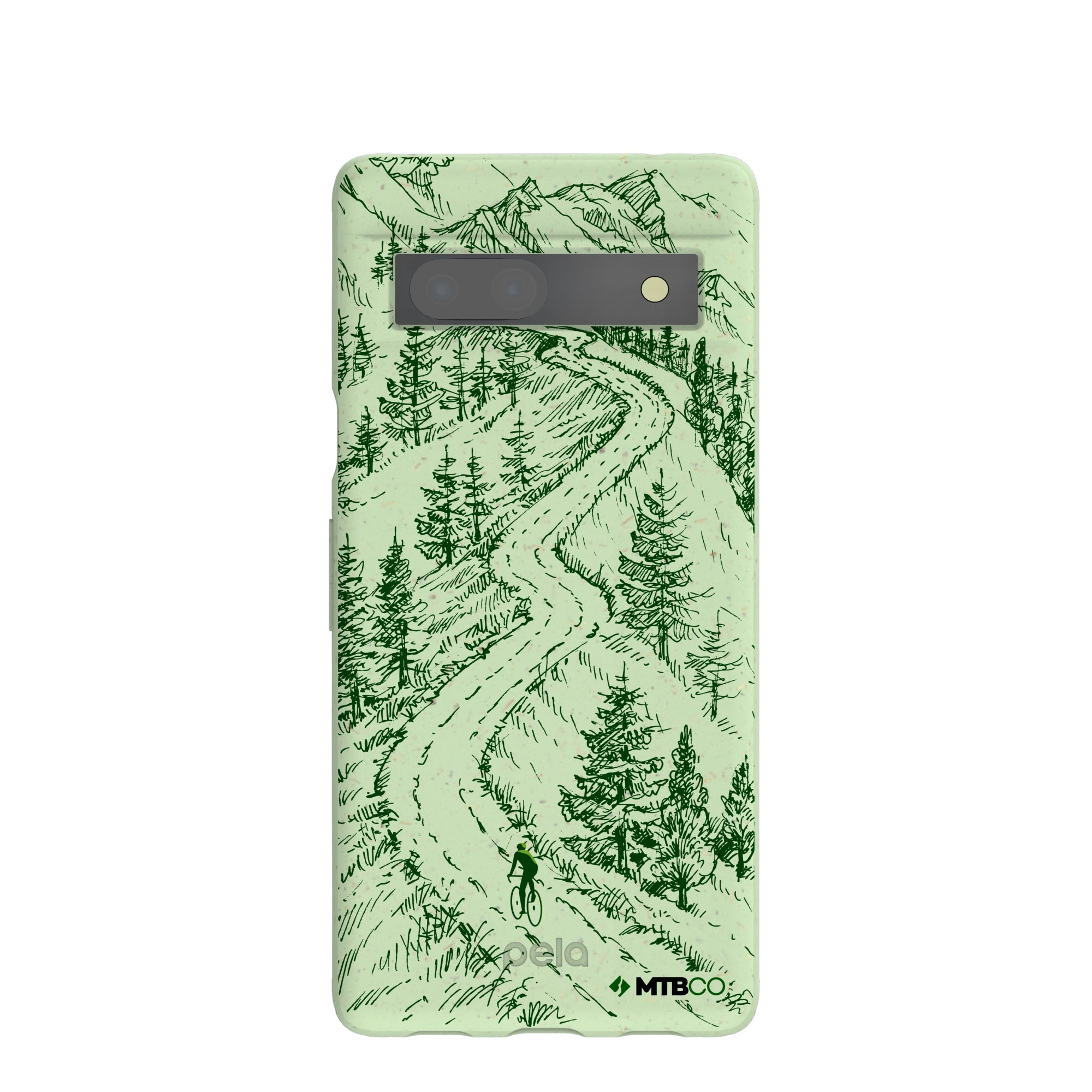 Sage Green Into the Mountains MTBCO Google Pixel 7a Case Refurbished - Pela Case refurbished available on Cerqular