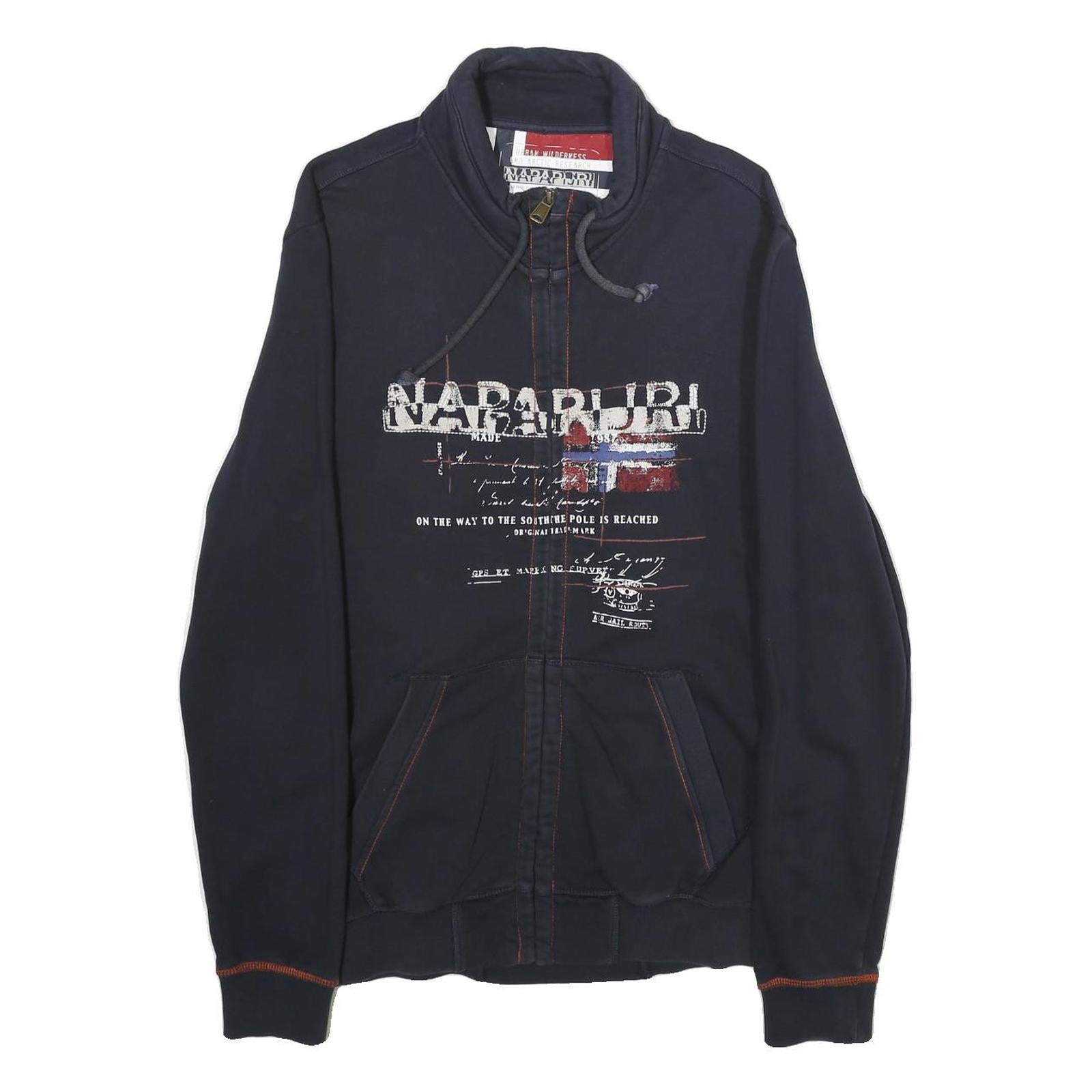 NAPAPIJRI Mens Navy Blue Jacket L Cotton Zip Up Casual Printed Logo Refurbished - N/A refurbished available on Cerqular