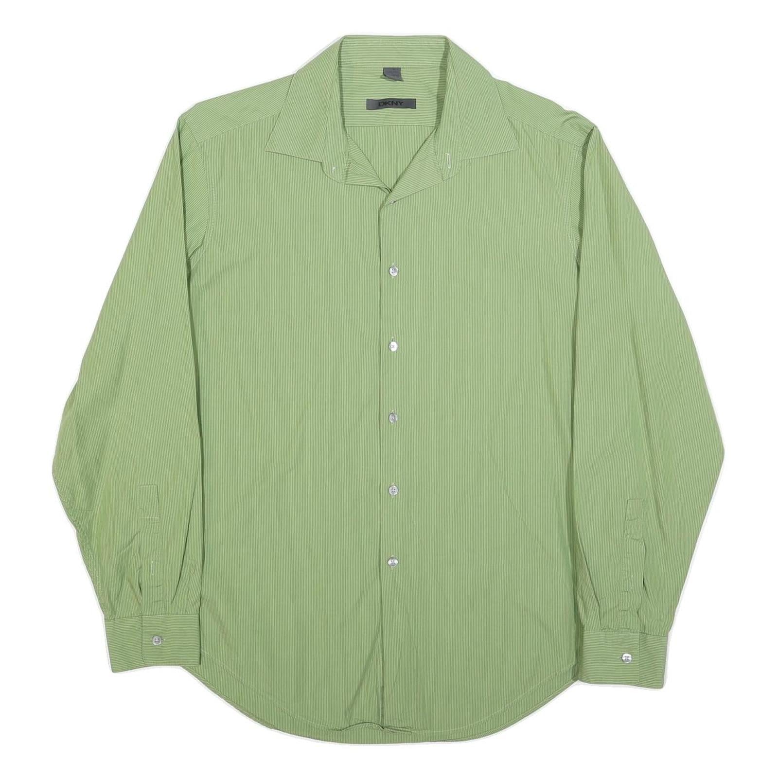 DKNY Mens Green Cotton Blend Shirt L Smart Casual Long Sleeve Button Collar Refurbished - N/A refurbished available on Cerqular
