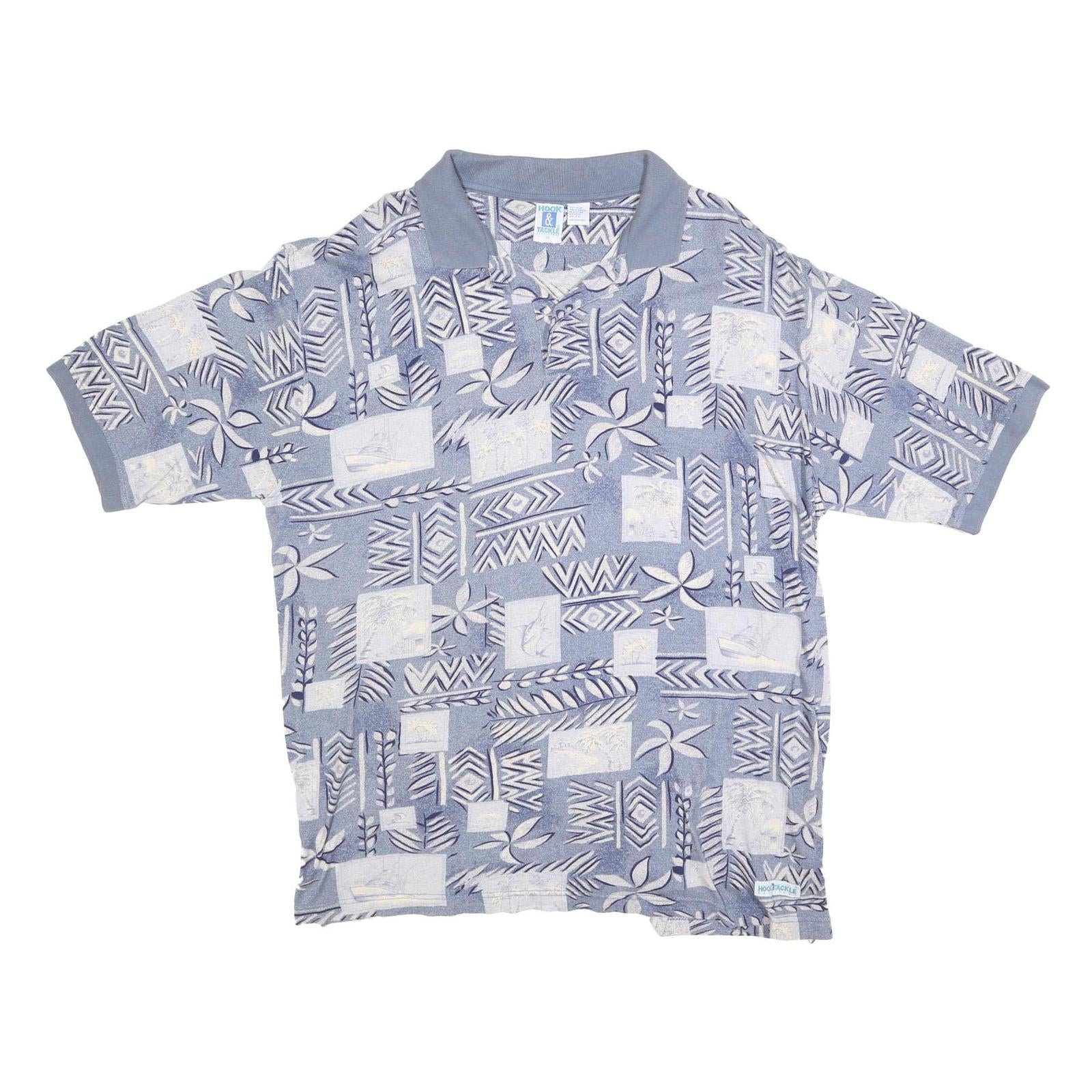 HOOK & TACKLE Mens Blue & Cream Abstract Print Short Sleeve Polo Shirt 2XL Refurbished - N/A refurbished available on Cerqular