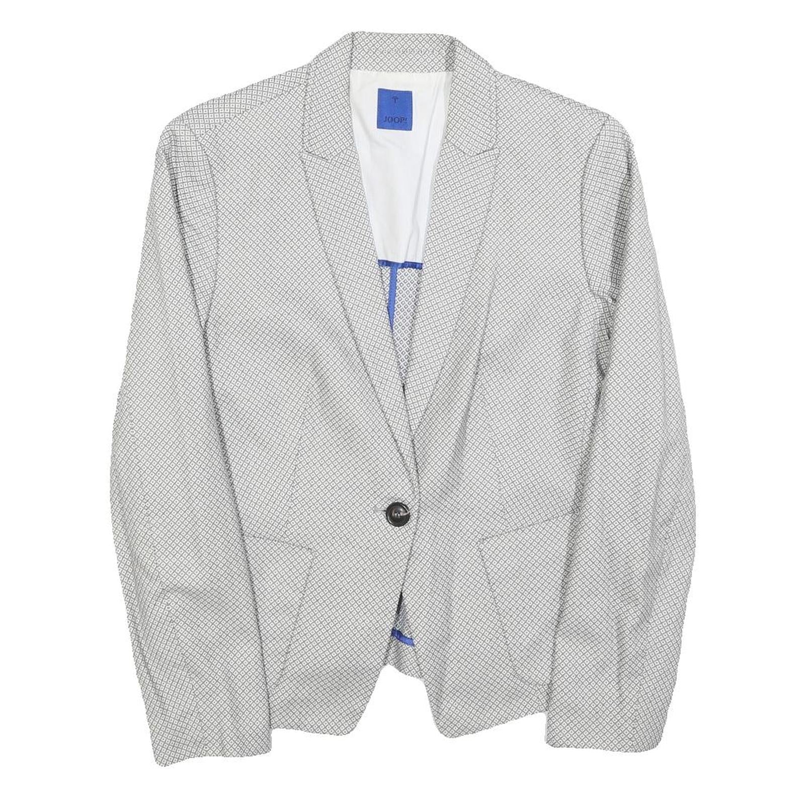 JOOP! Womens White & Grey Patterned Blazer Jacket M Cotton Blend Button Closure Refurbished - N/A refurbished available on Cerqular