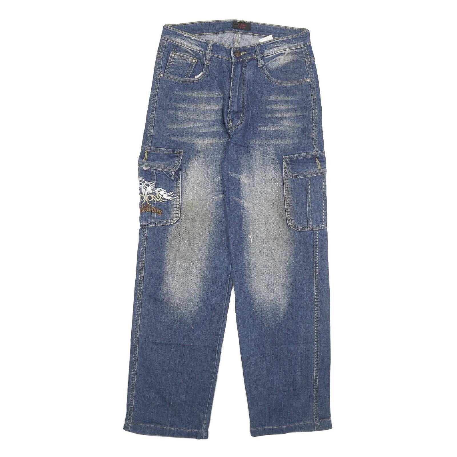 CLD Mens Blue Regular Cargo Denim Light W28 L30 Embroidered Pockets Zip Refurbished - N/A refurbished available on Cerqular