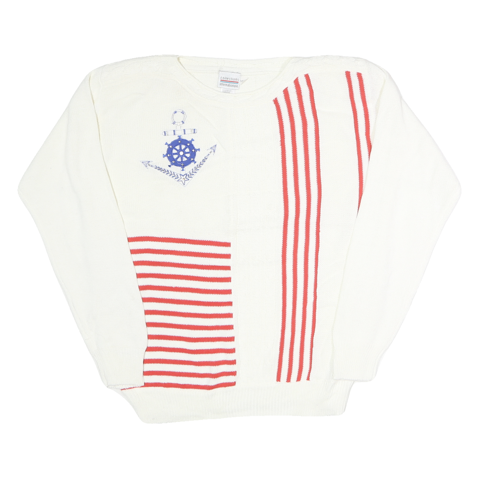 COLLLECTIONS Womens White & Red Nautical Patterned Wool Jumper Crew Neck Basic Refurbished - N/A refurbished available on Cerqular