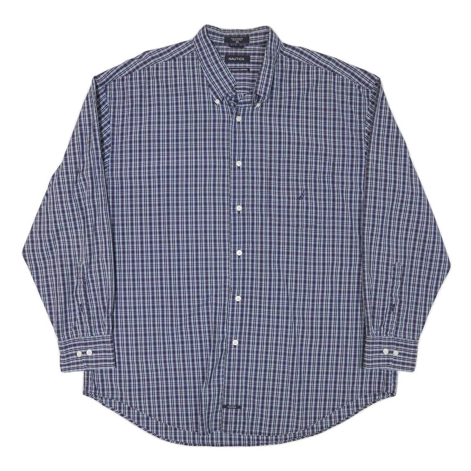 NAUTICA Mens Blue & Navy Check Shirt XL Long Sleeve Button Down Casual Refurbished - N/A refurbished available on Cerqular