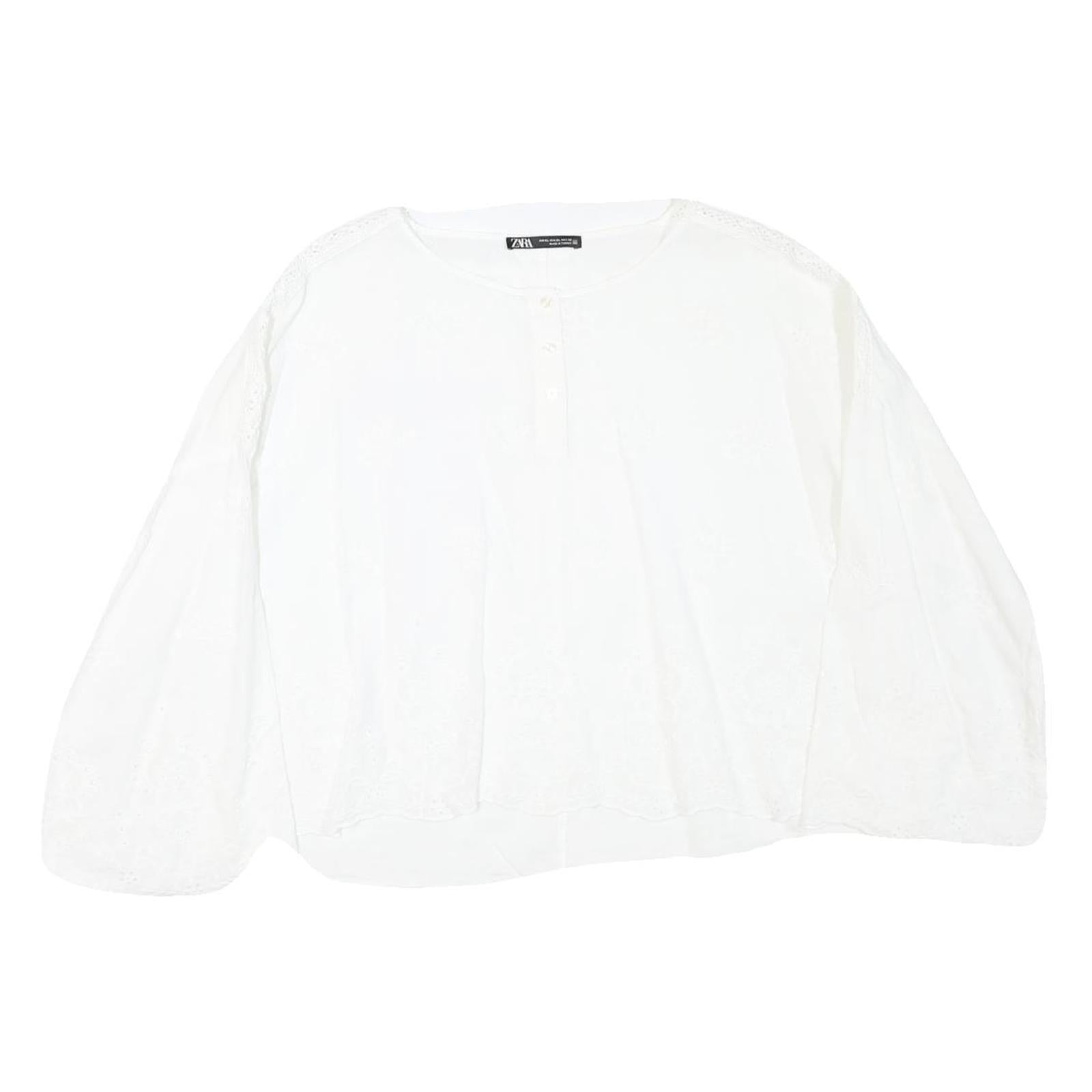 ZARA Womens White Cotton Blend Blouse Long Sleeve Round Neck XL Elegant Refurbished - N/A refurbished available on Cerqular
