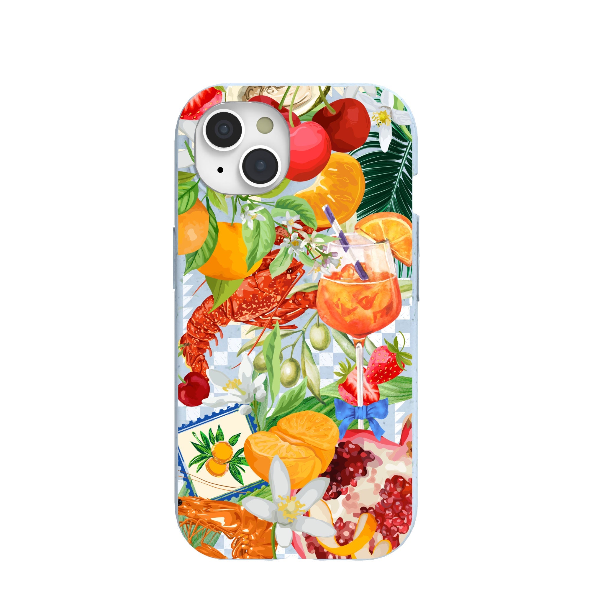 Powder Blue Mediterranean Summers iPhone 15 Case Refurbished - Pela Case refurbished available on Cerqular
