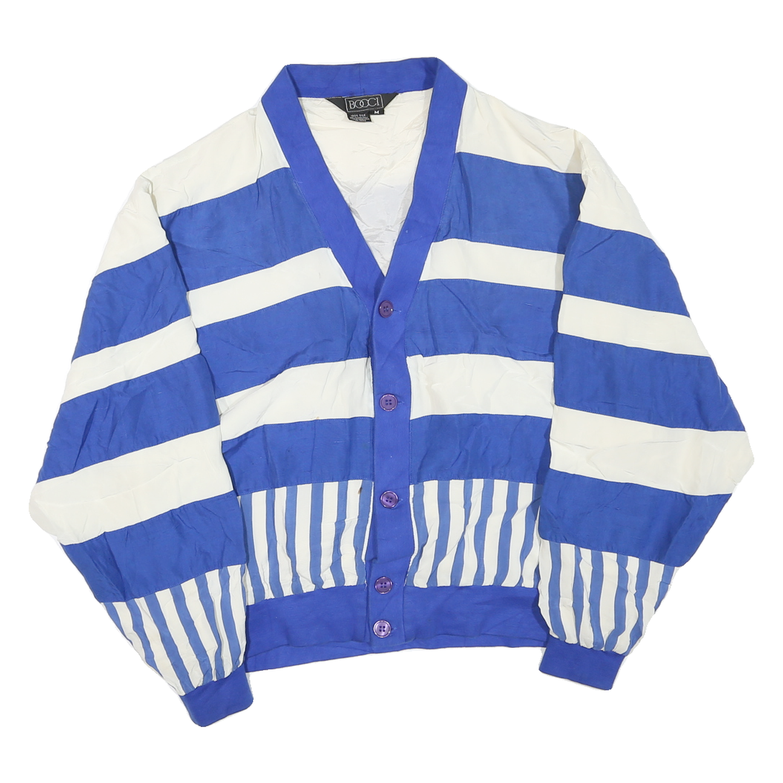 BOCCI Mens Blue & White Striped Button Jacket M Polyester Blend Casual Style Refurbished - N/A refurbished available on Cerqular