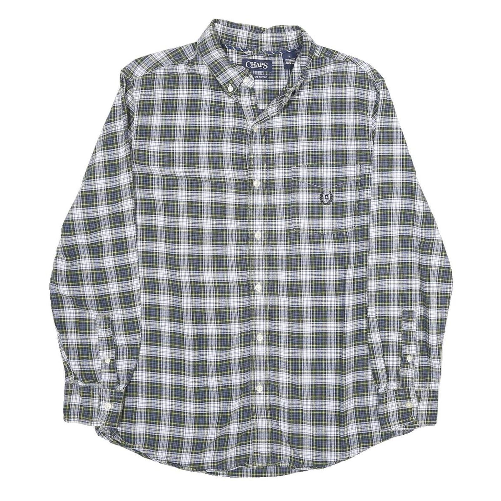 CHAPS Mens Green & White Check Shirt M Cotton Classic Long Sleeve Button Collar Refurbished - N/A refurbished available on Cerqular