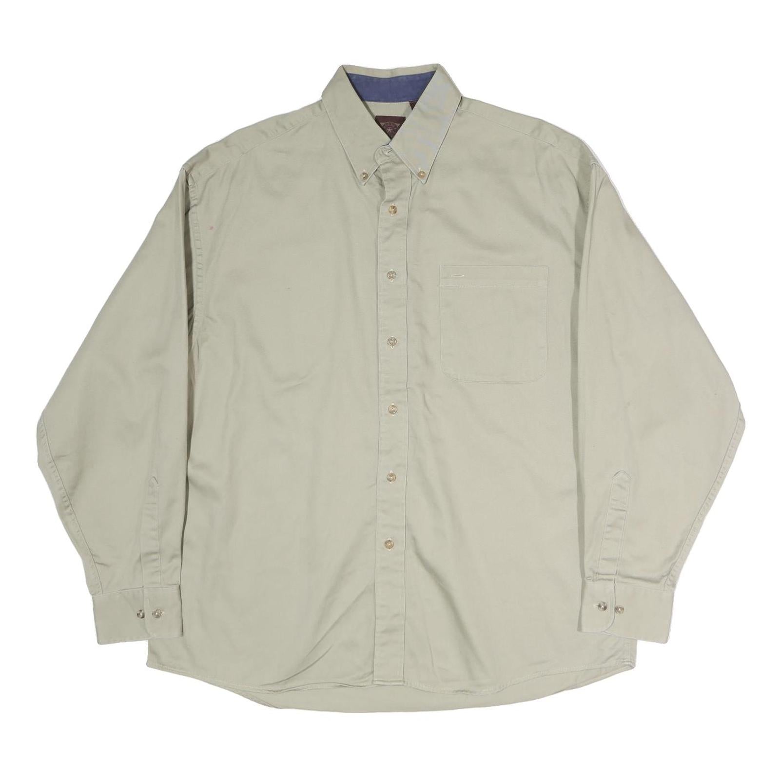 HAGGAR Mens Beige Cotton Shirt L Button-Down Collar Long Sleeve Classic Fit Refurbished - N/A refurbished available on Cerqular