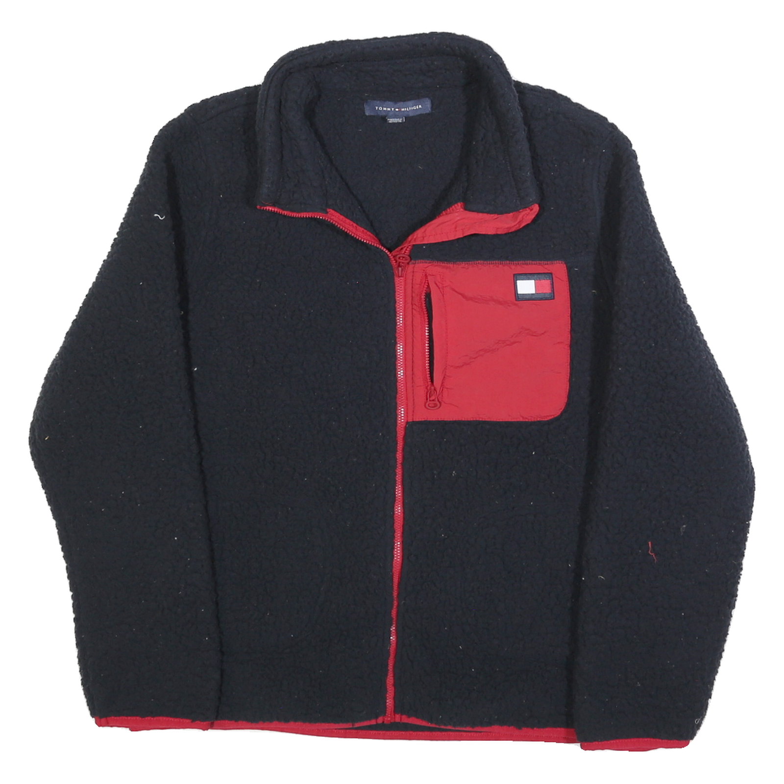 TOMMY HILFIGER Womens Black & Red Zip Jacket L Polyester Fleece Casual Warm Coat Refurbished - N/A refurbished available on Cerqular