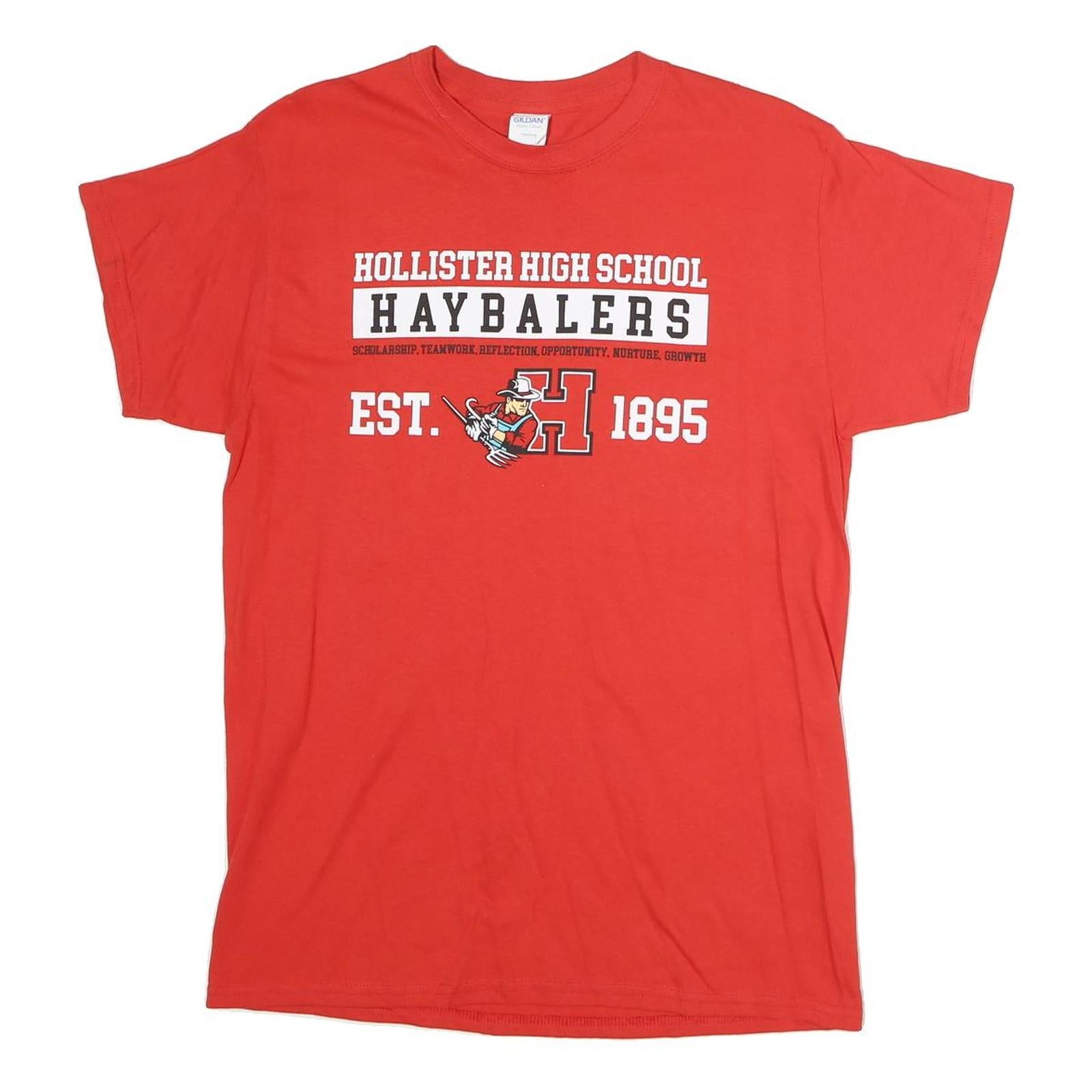 GILDAN Mens Red Hollister High School Haybalers Graphic T-Shirt M Short Sleeve Refurbished - N/A refurbished available on Cerqular
