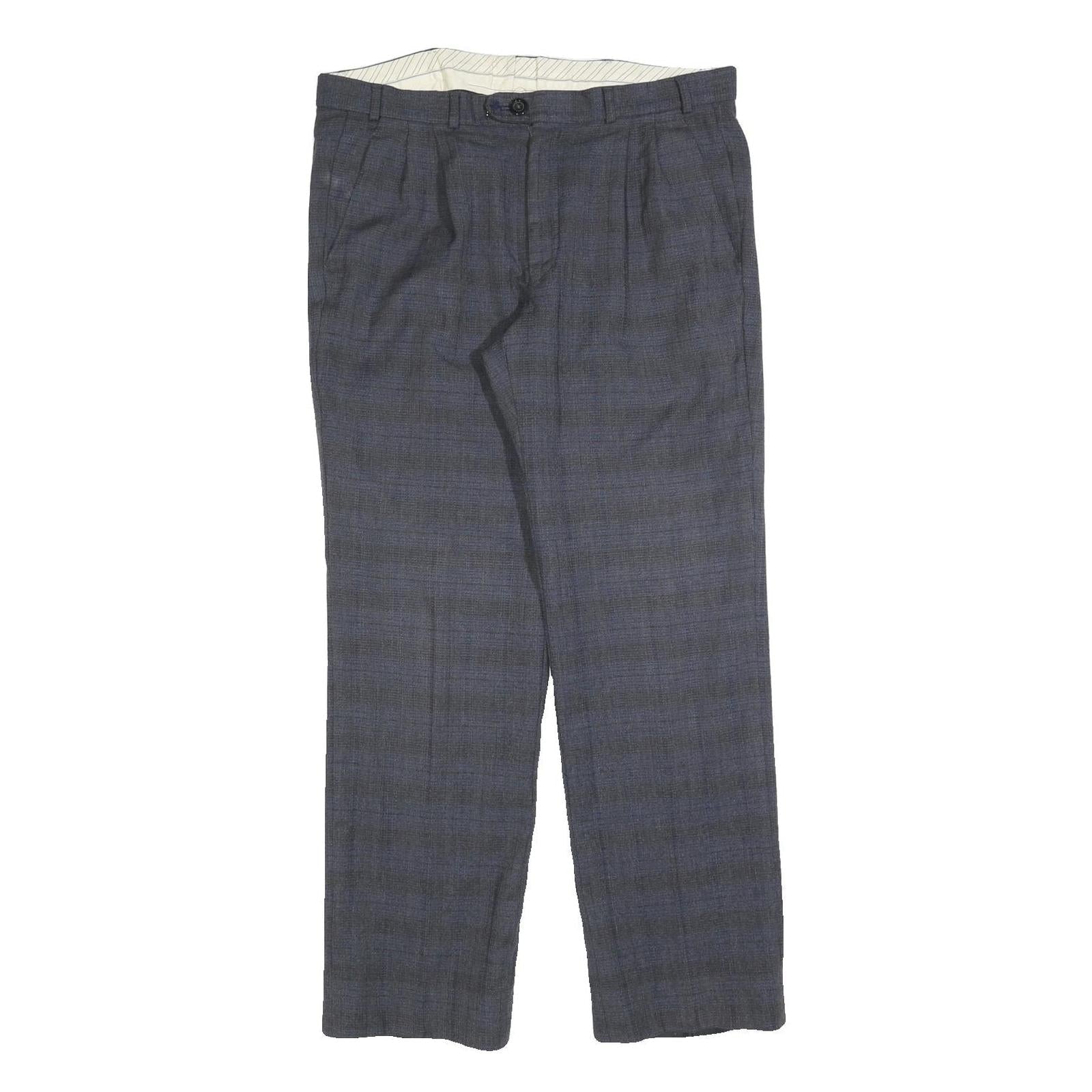RITEX Mens Wool Regular Blue Grey Checked Trousers W34 L30 Classic Zip Closure Refurbished - N/A refurbished available on Cerqular