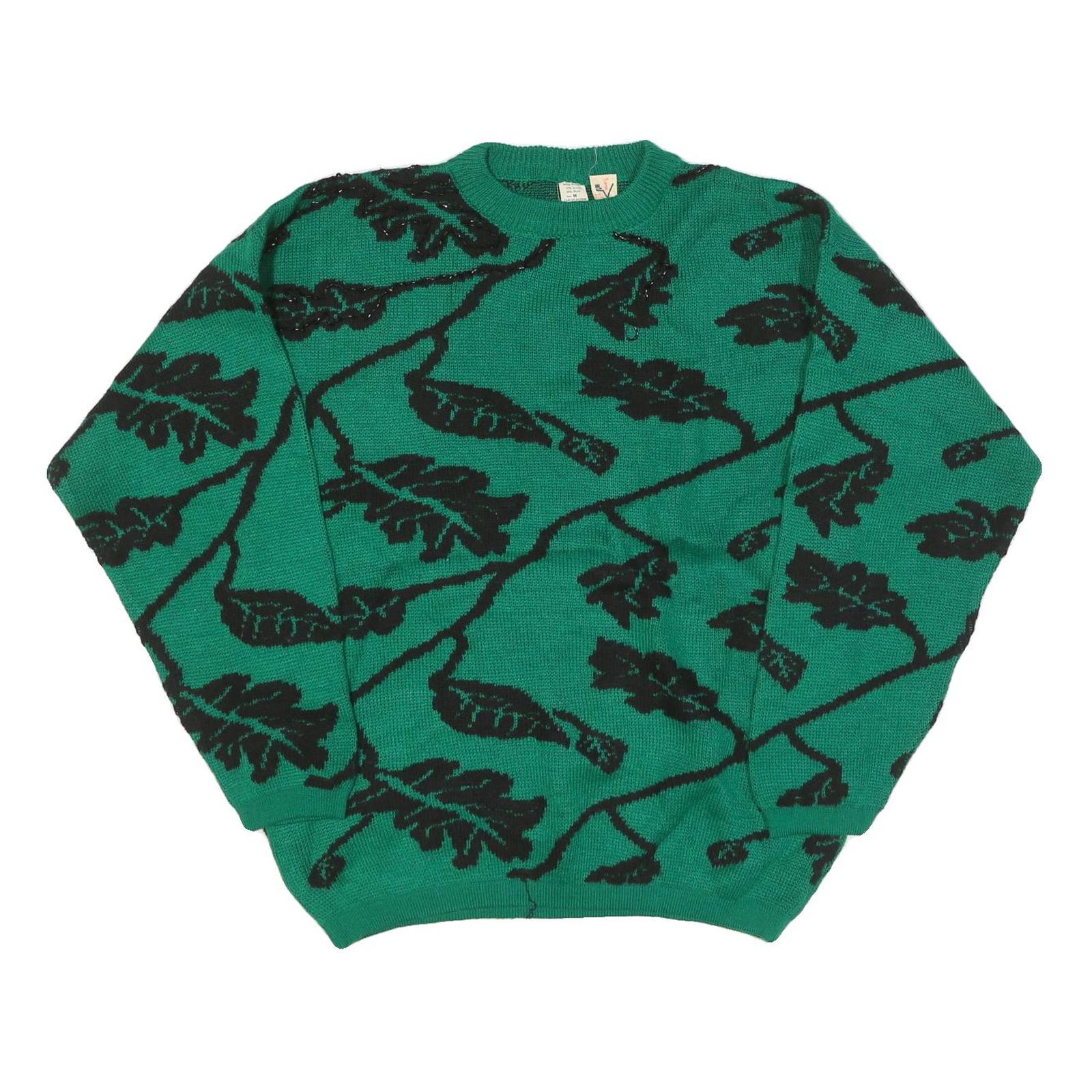 MV Womens Green Black Leaf Pattern Plain Crew Neck Chunky Knit Jumper M Wool Refurbished - N/A refurbished available on Cerqular
