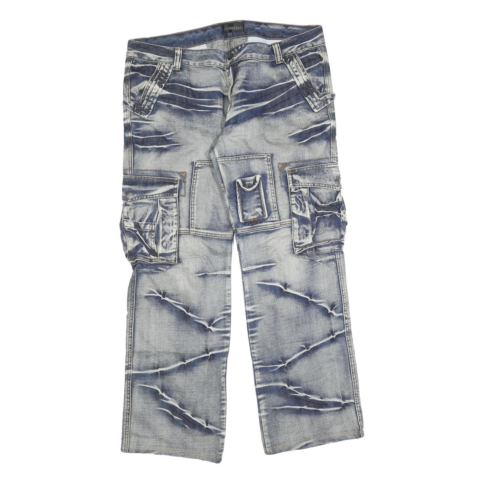JEANSIAN Mens Relaxed Cargo Jeans Blue Denim Medium W36 L30 Casual Wear Refurbished - N/A refurbished available on Cerqular