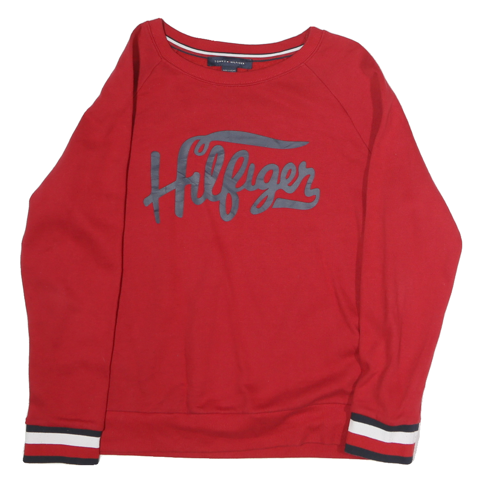TOMMY HILFIGER Mens Red Crew Neck L Hilfiger Logo Sweatshirt Cotton Casual Refurbished - N/A refurbished available on Cerqular