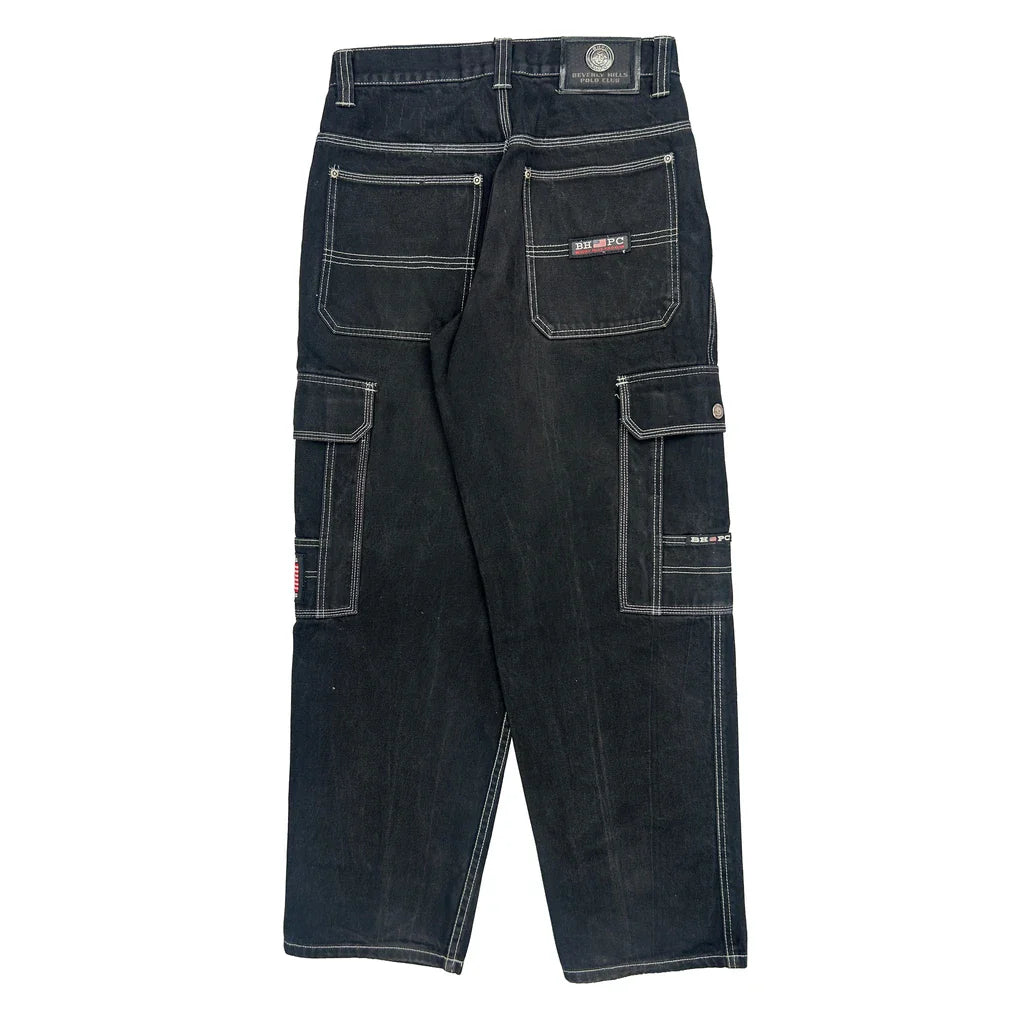 Beverly Hills Polo Club Cargo Trousers - 32W 30L Black Cotton Refurbished - Thrifted (note: this is a term often used to describe second- refurbished available on Cerqular