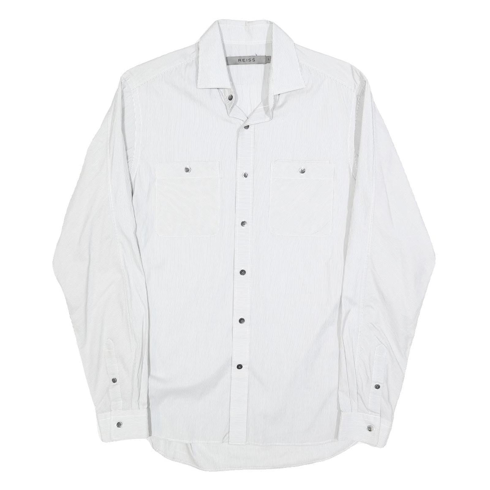 REISS Mens White & Grey Cotton Blend Shirt S Classic Long Sleeve Button Pocket Refurbished - N/A refurbished available on Cerqular