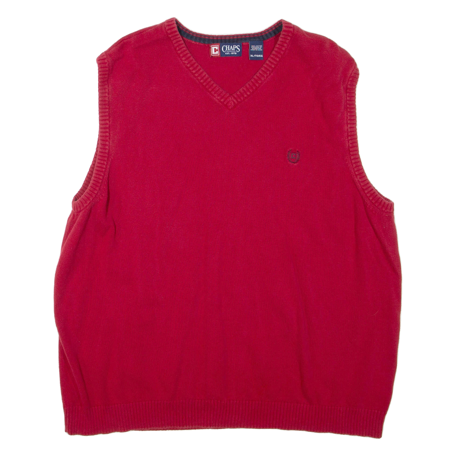CHAPS Mens Jumper Red V-Neck Tight Knit Sleeveless XL Refurbished - N/A refurbished available on Cerqular