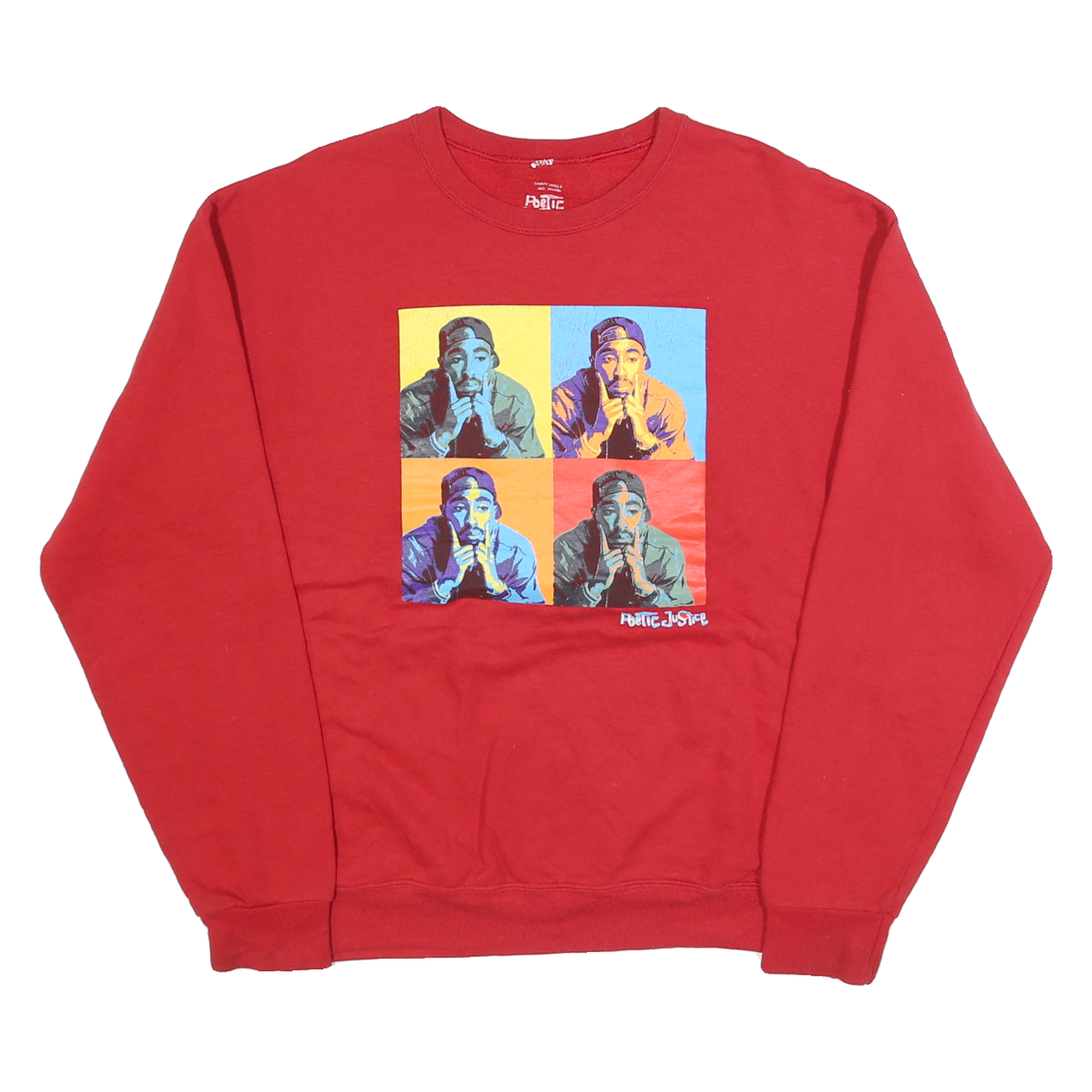 POETIC JUSTICE Mens Red Sweatshirt M Colour Block Graphic Print Crew Neck Long Refurbished - N/A refurbished available on Cerqular