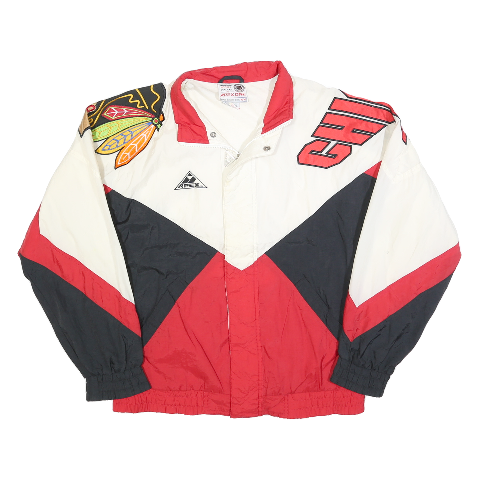 APEX ONE Mens Red Black & White Chicago Jacket M Polyester Zip Colourblock NHL Refurbished - N/A refurbished available on Cerqular
