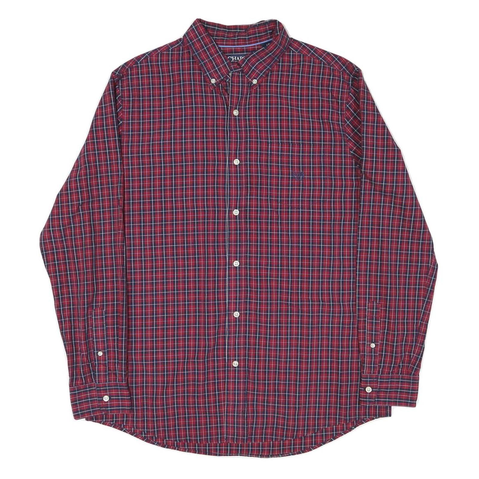 CHAPS Mens Red & Blue Check Shirt L Button-Down Collar Long Sleeve Cotton Blend Refurbished - N/A refurbished available on Cerqular