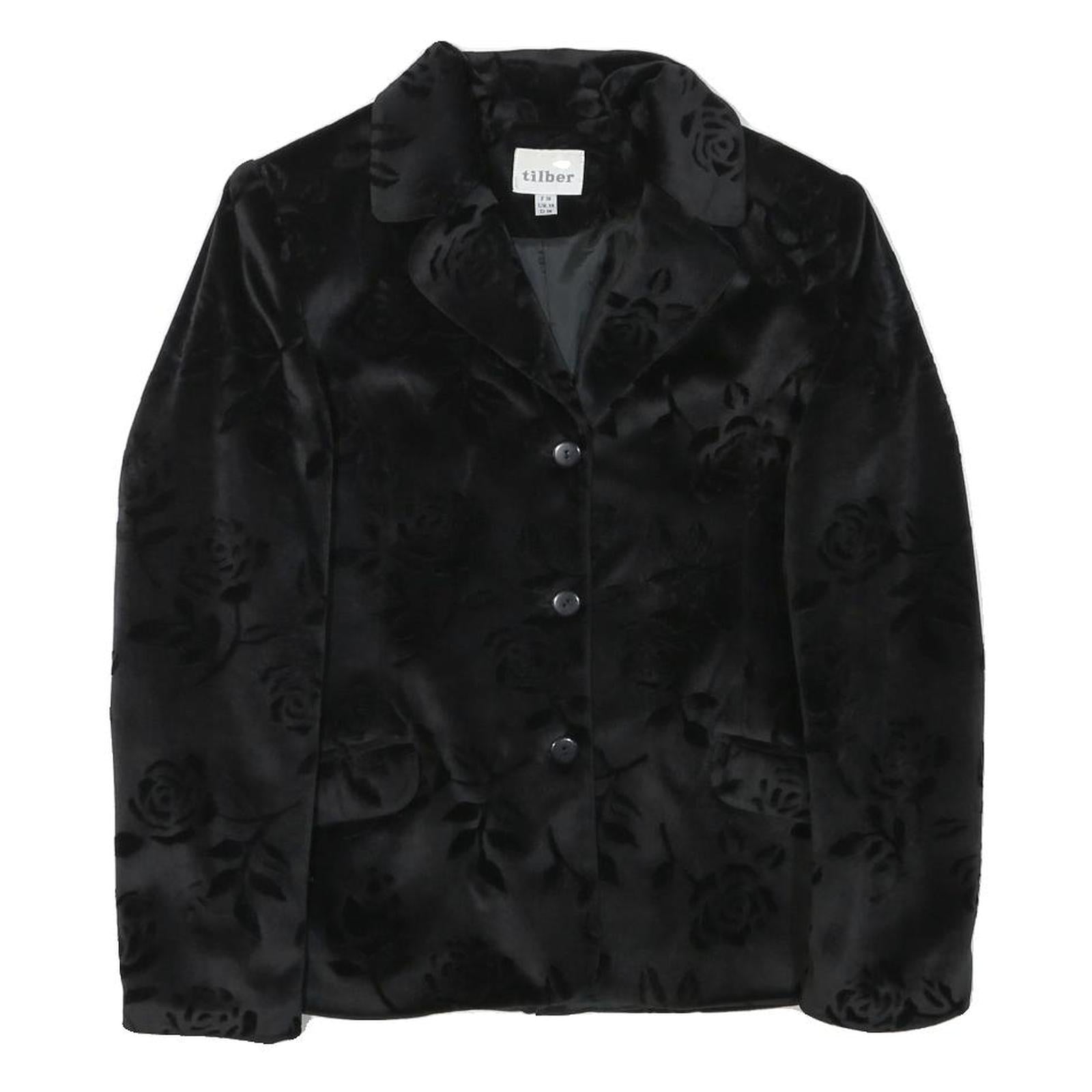 TILBER Womens Black Burnout Floral Velvet Button Jacket UK 10 Polyester Blend Refurbished - N/A refurbished available on Cerqular