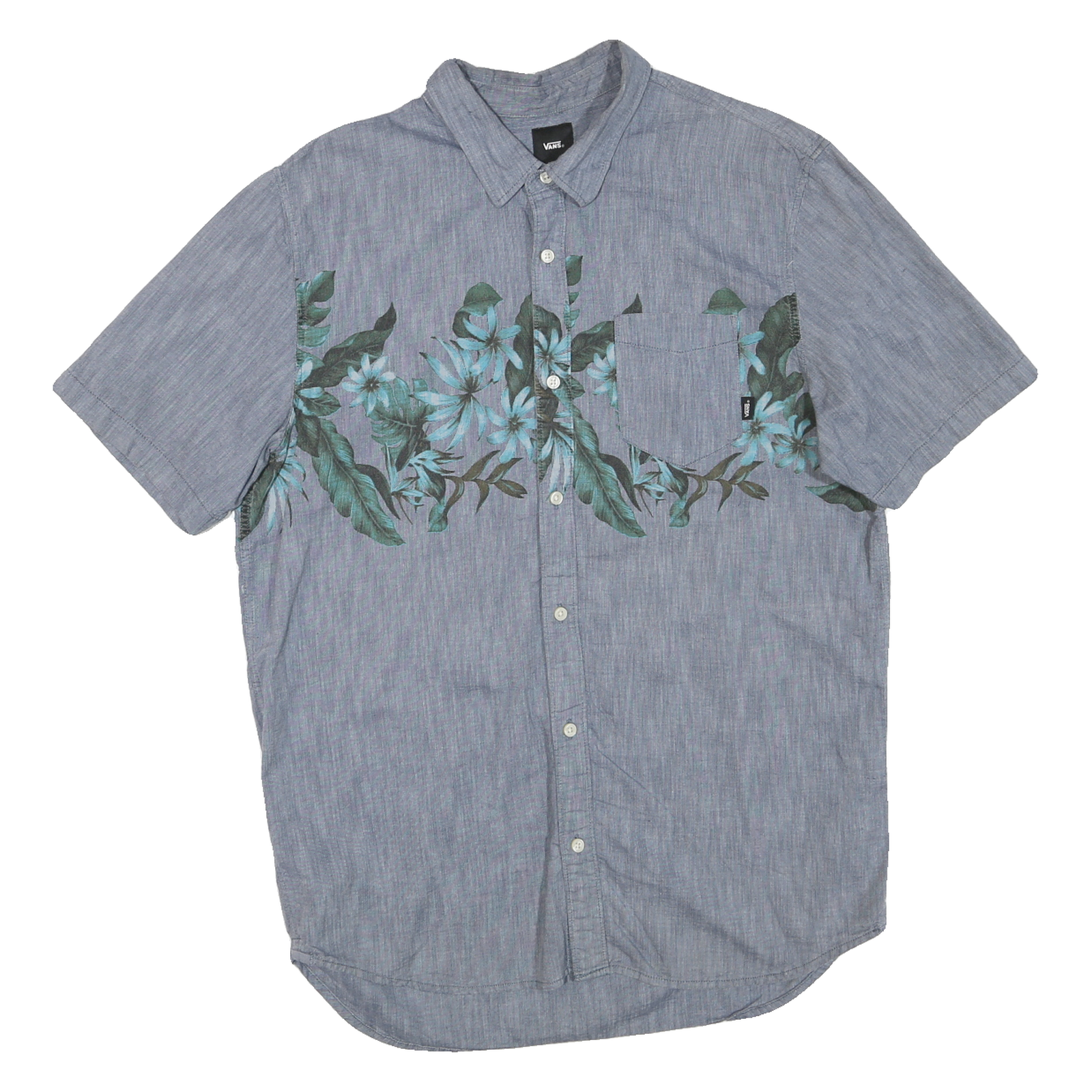 VANS Mens Blue Floral Print Short Sleeve Shirt L Casual Cotton Blend Summer Refurbished - N/A refurbished available on Cerqular