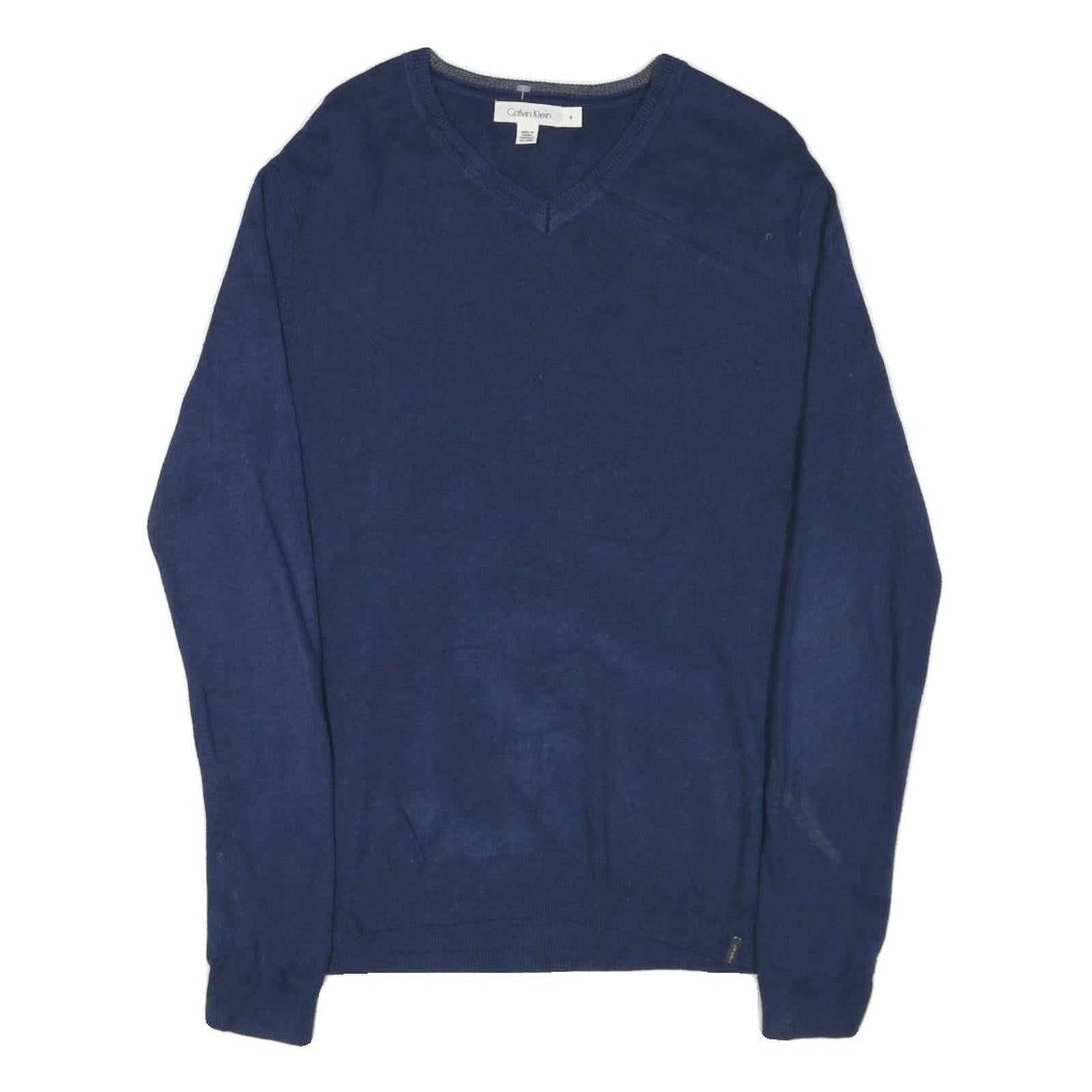 CALVIN KLEIN Mens Blue Plain Jumper V-Neck Basic Knit M Classic Cotton Blend Refurbished - N/A refurbished available on Cerqular