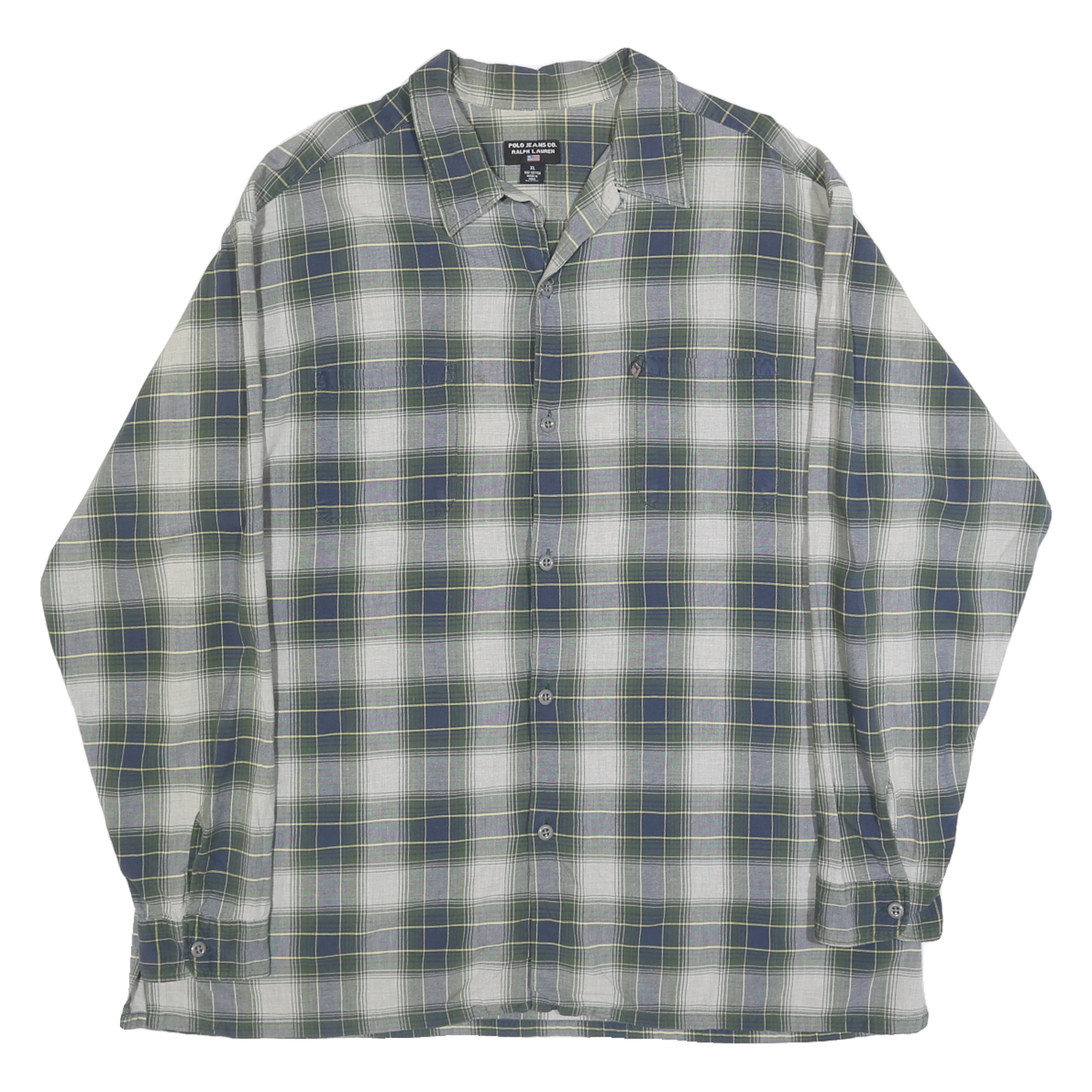 RALPH LAUREN POLO JEANS COMPANY Mens Blue & Green Checked Shirt XL Long Sleeve Refurbished - N/A refurbished available on Cerqular