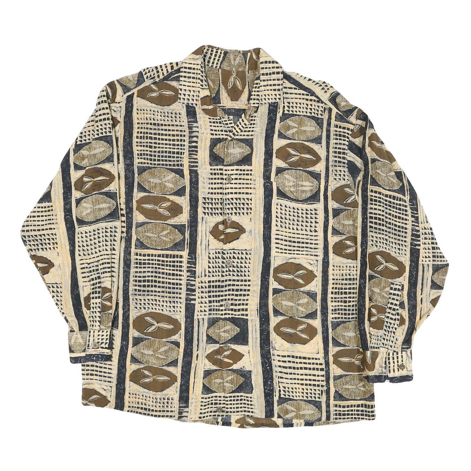 Mens Beige & Brown Rayon Pattern Shirt M Casual Bohemian Retro Style Refurbished - N/A refurbished available on Cerqular