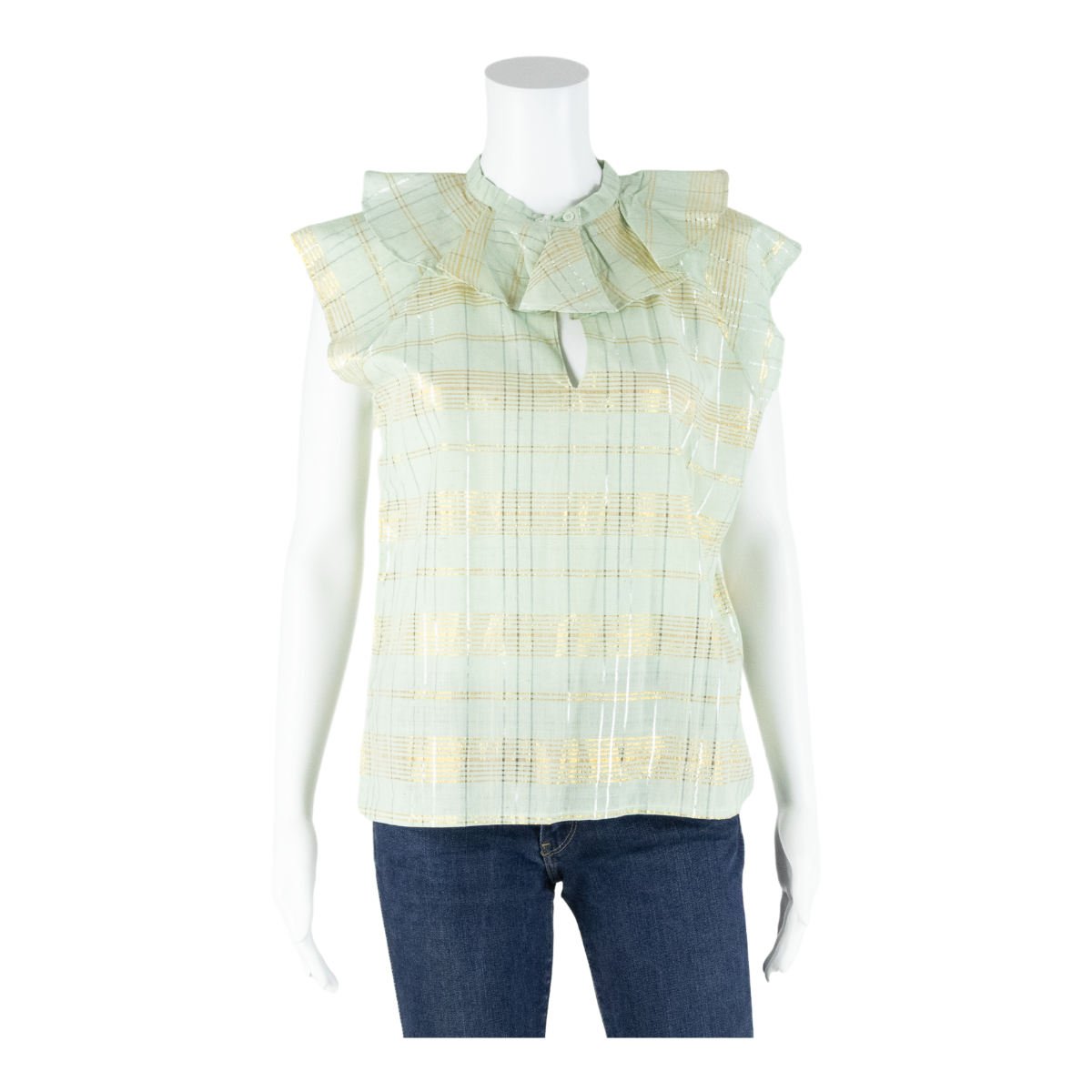 CLOO ISSIMO Womens Sleeveless Blouse Green Collared Sleeveless Check M Refurbished - N/A refurbished available on Cerqular