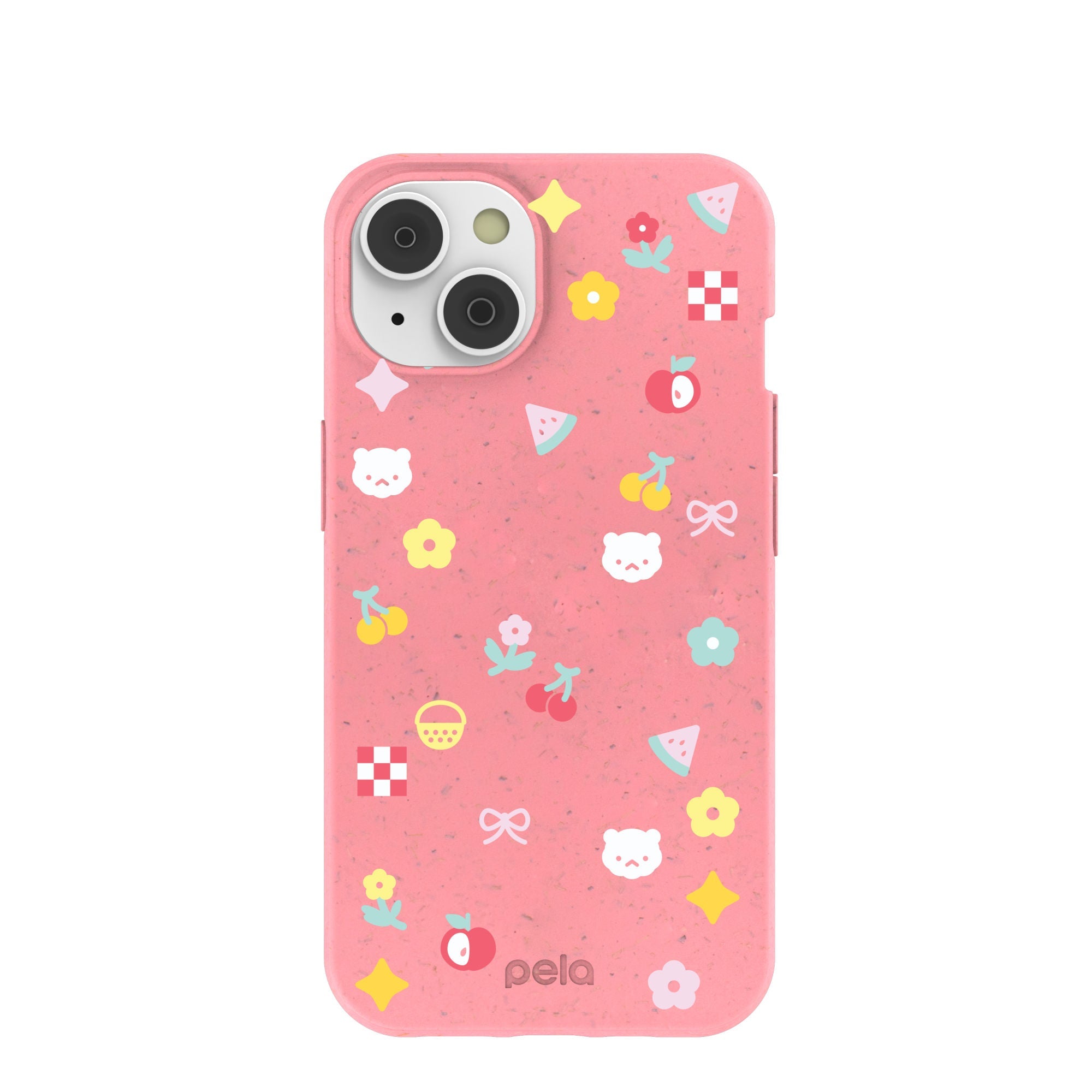 Bubblegum Pink Pretty Picnic iPhone 14/16e Case Refurbished - Pela Case refurbished available on Cerqular