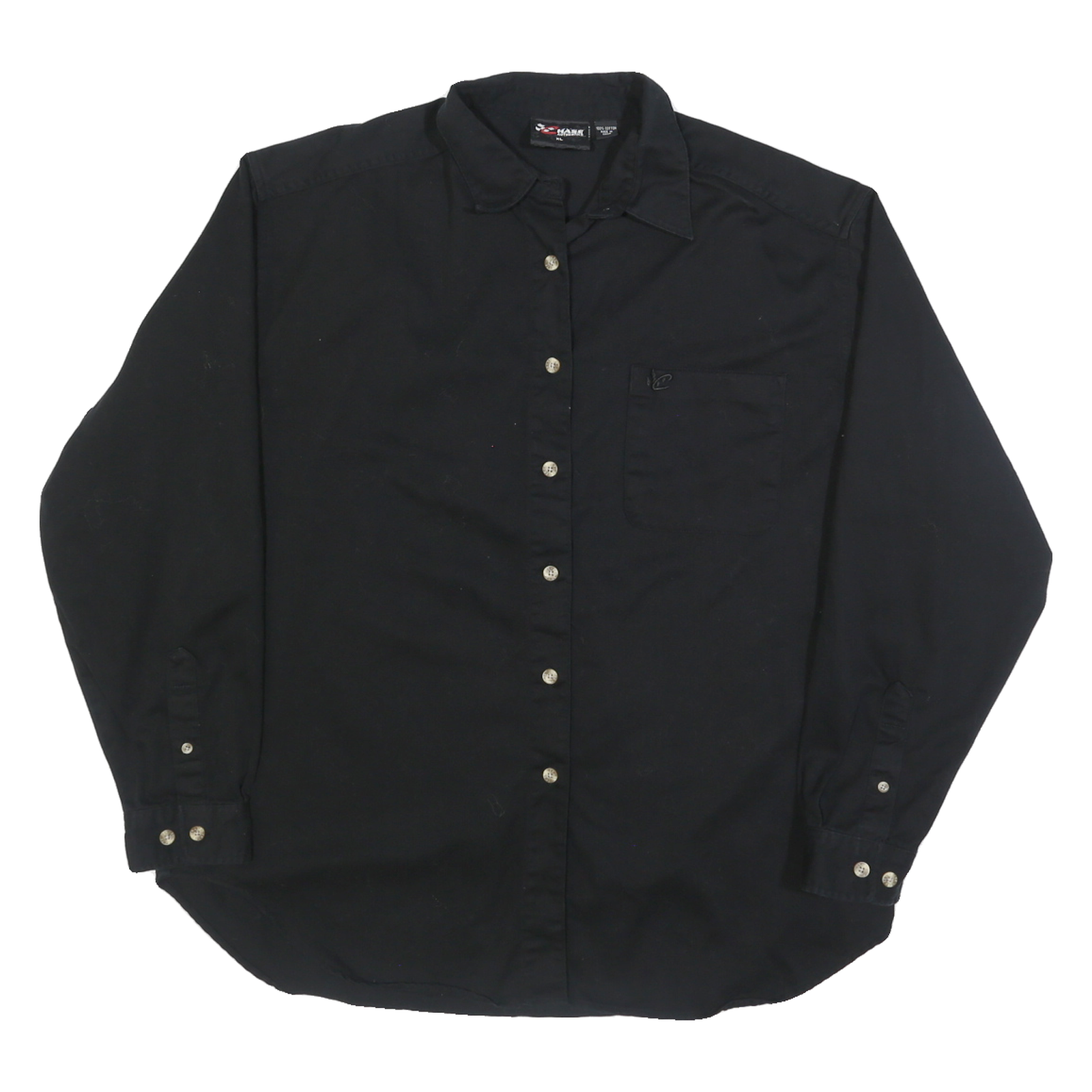 CHASE AUTHENTICS Mens Black Shirt XL Cotton Button Front Logo Pocket Casual Refurbished - N/A refurbished available on Cerqular